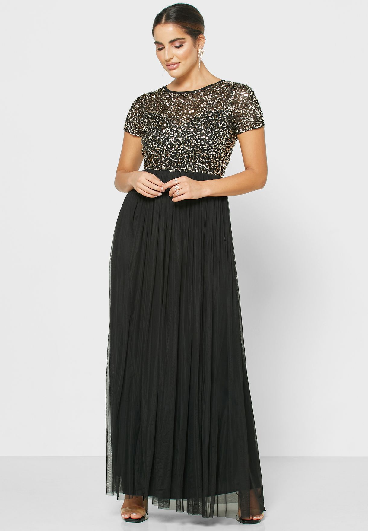 sequin tulle maxi dress