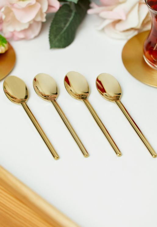 Set Of 4 Moderne 24Ct Gold Plated Spoons