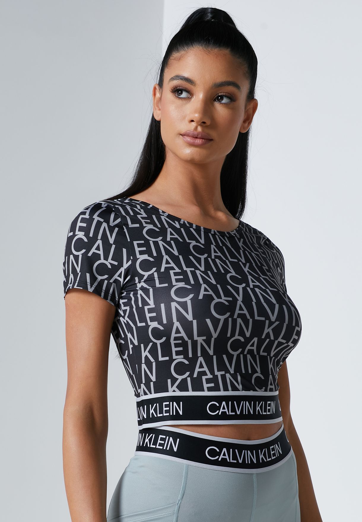 Buy Calvin Klein Performance black AOP Cropped T-Shirt for Kids in Doha,  other cities