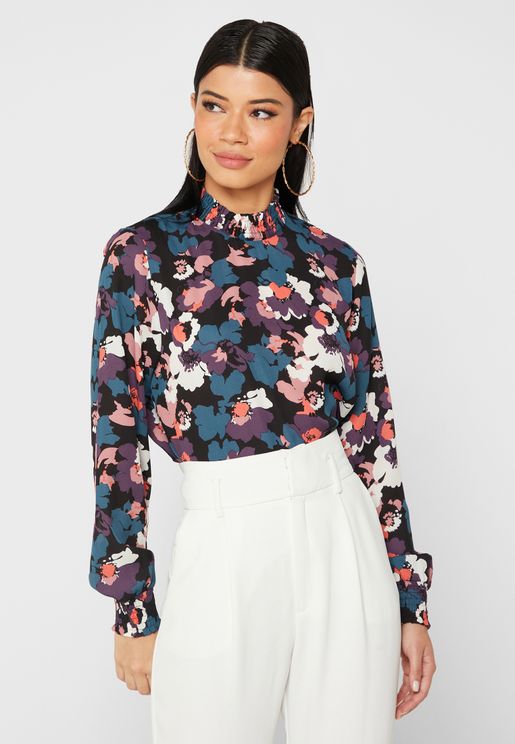 High Neck Printed Top