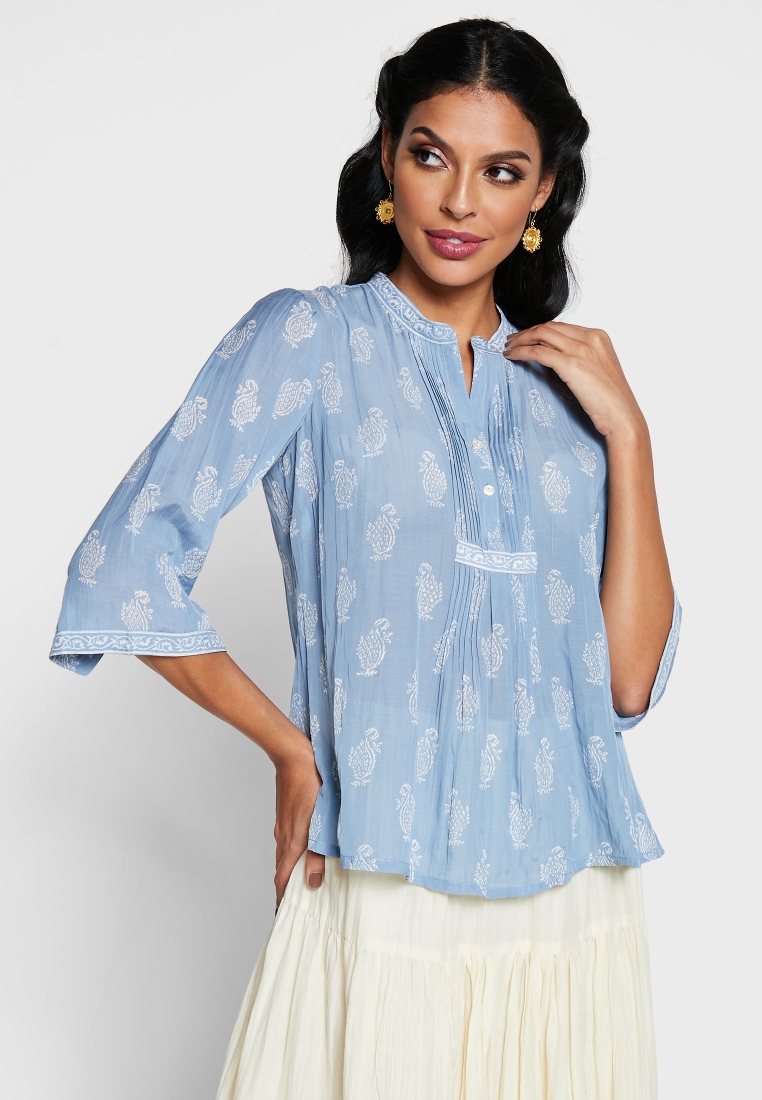 Blue Striped Cowl Neck Short Kurti – Rui Boutique Mumbai