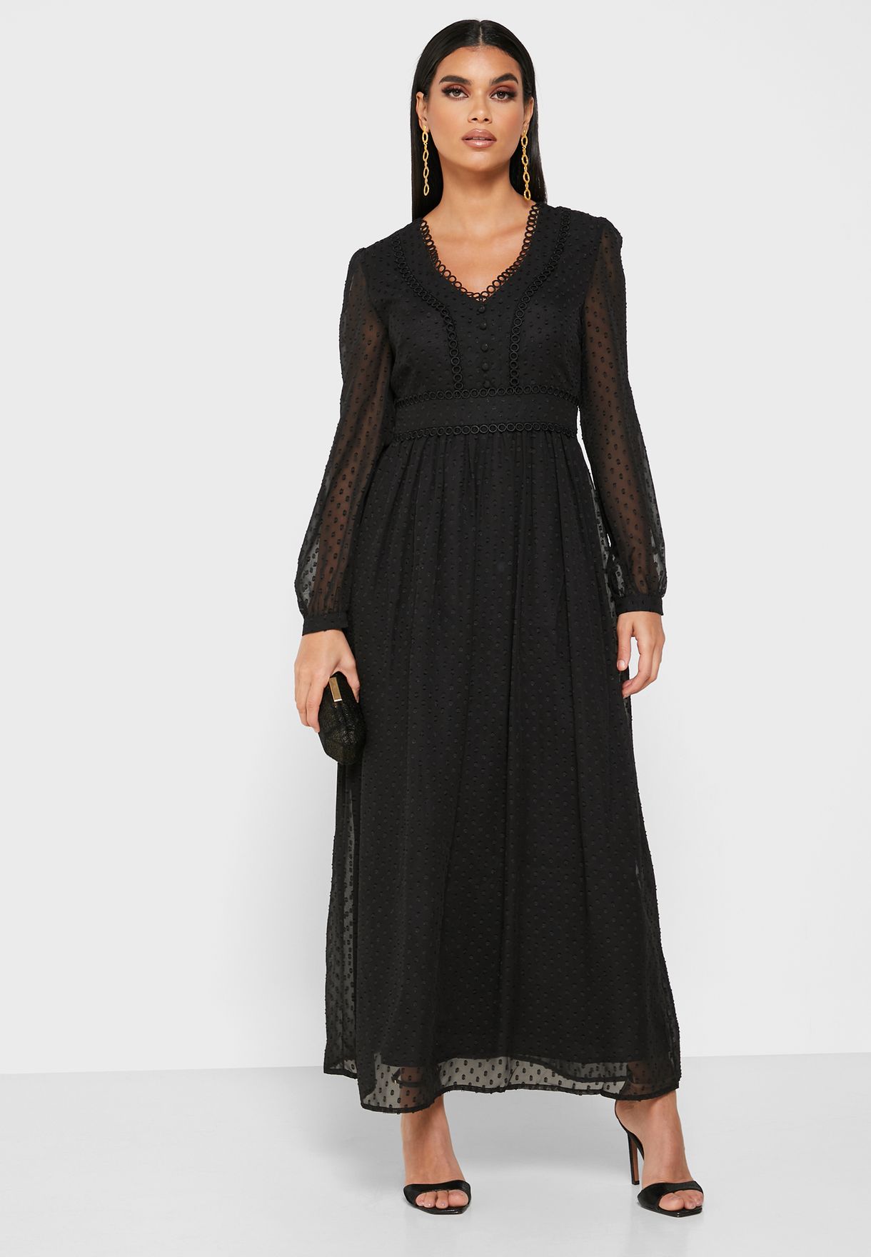 Buy Khizana black Dotted Sheer Overlay Midi Dress for Women in MENA ...