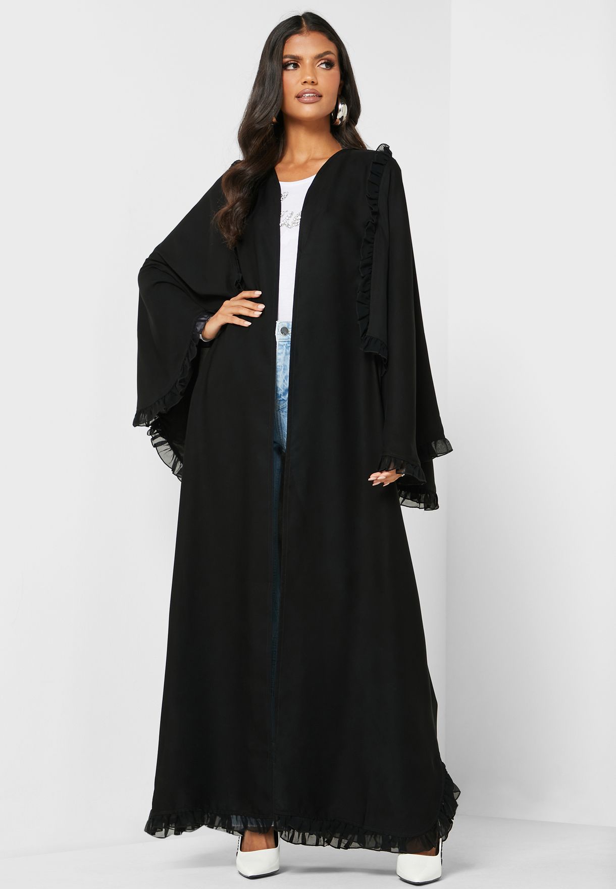 Buy Hayas Closet black Ruffle Sleeves Abaya for Women in MENA, Worldwide