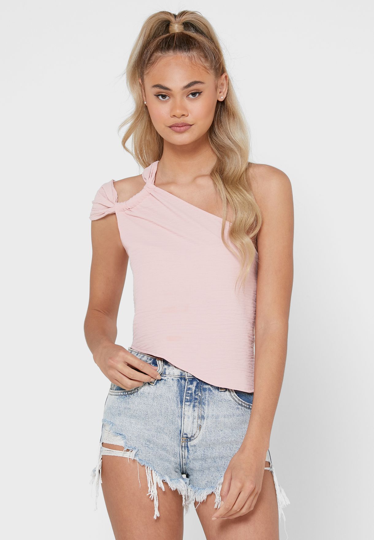 cut out shoulder crop top