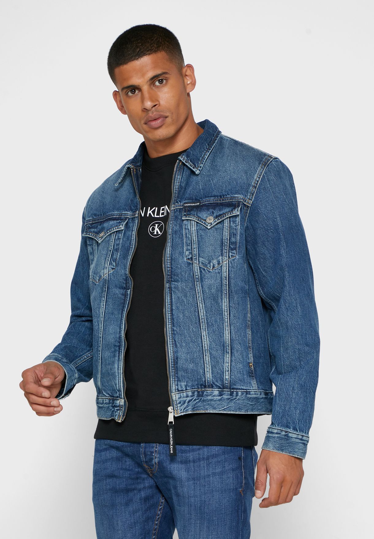 Buy Calvin Klein Jeans blue Zip Detail Denim Jacket for Men in Muscat,  Salalah