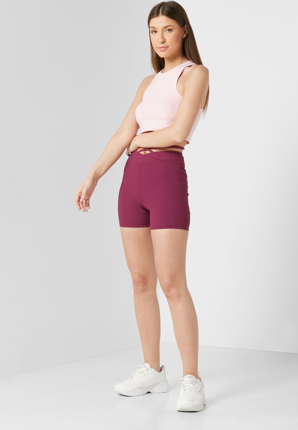 Ribbed High Waist Mini Shorts