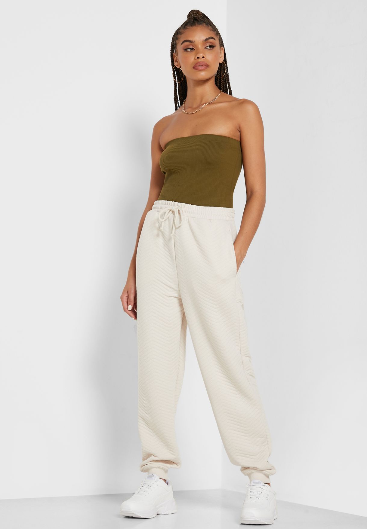 wide leg joggers white