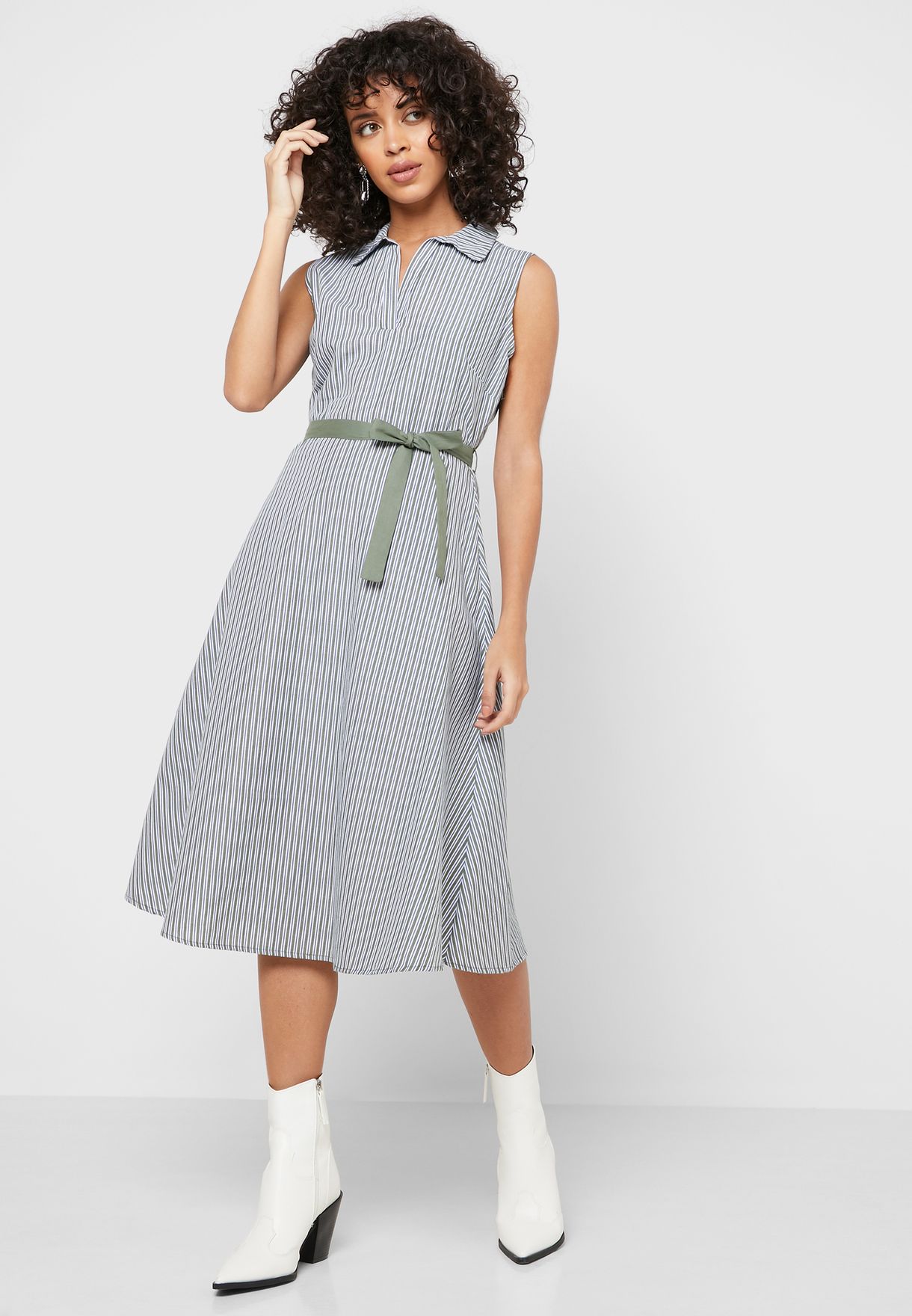 belted striped dress