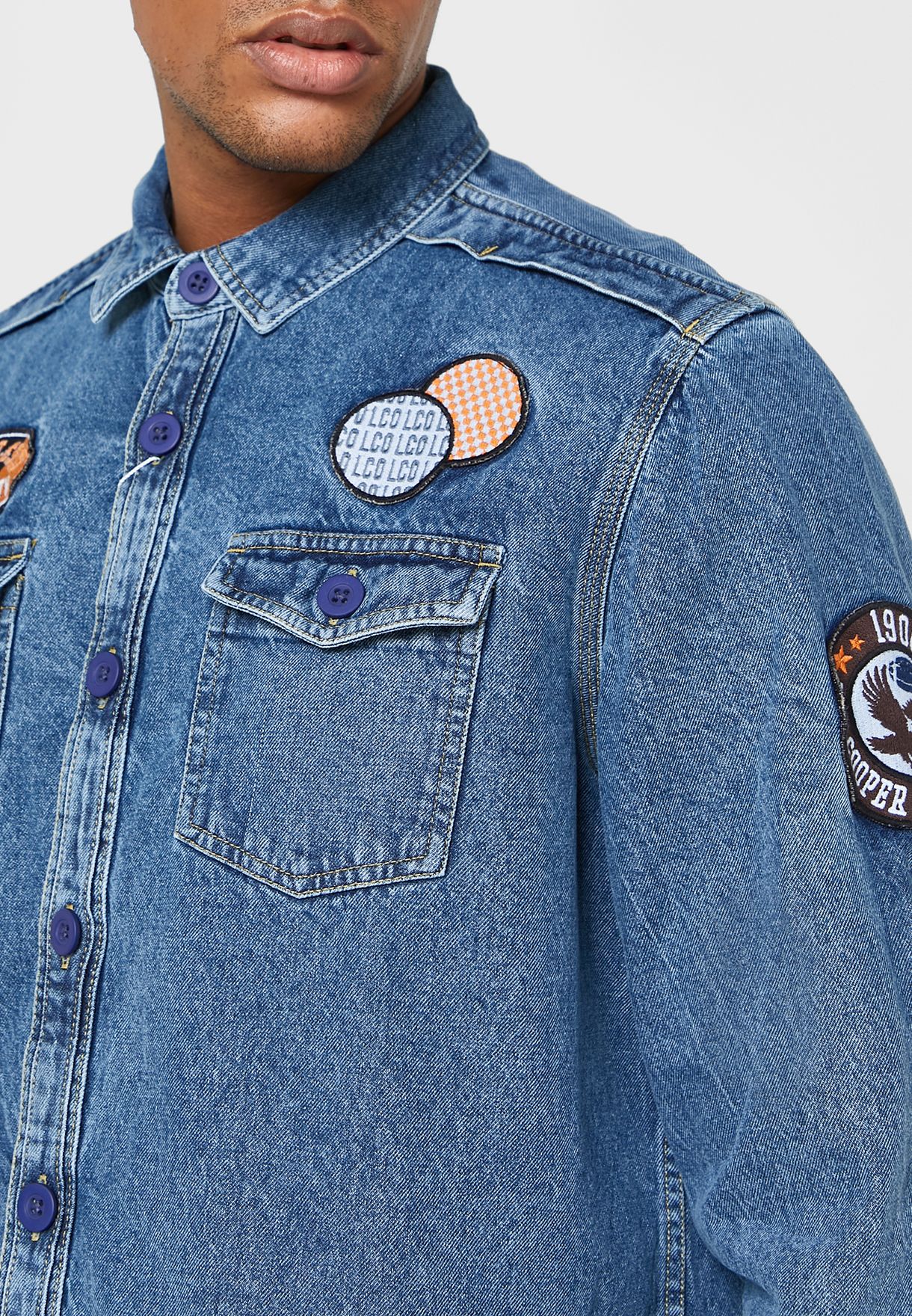 Badge Relaxed Fit Denim Shirt