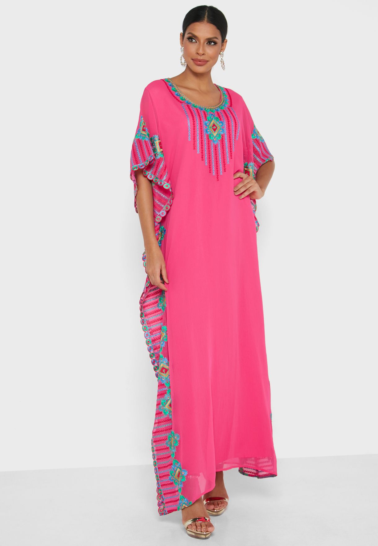 Buy Arabian Closet pink Hand Embroidery Kaftan for Women in MENA, Worldwide