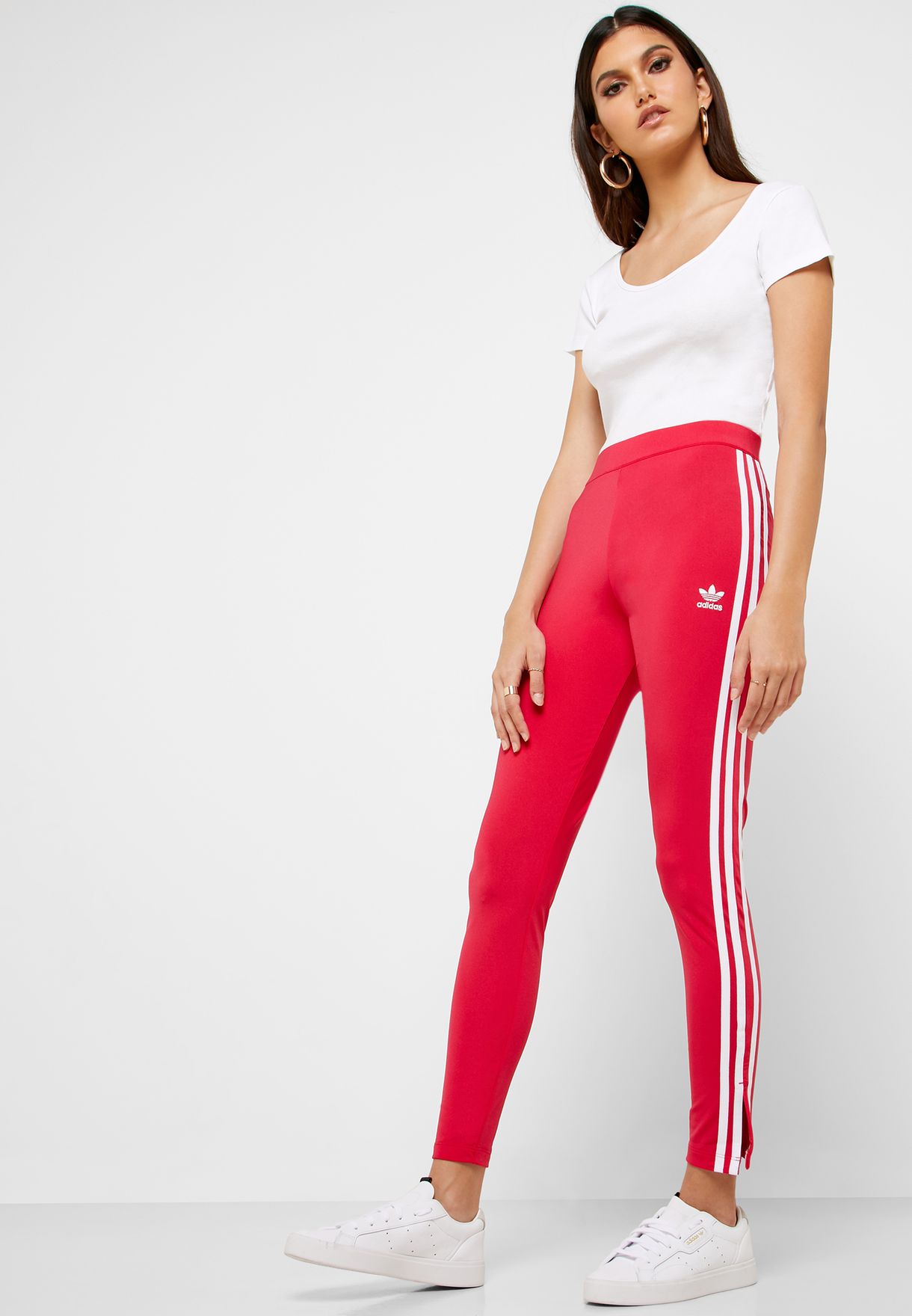 adidas 3 stripe leggings pink