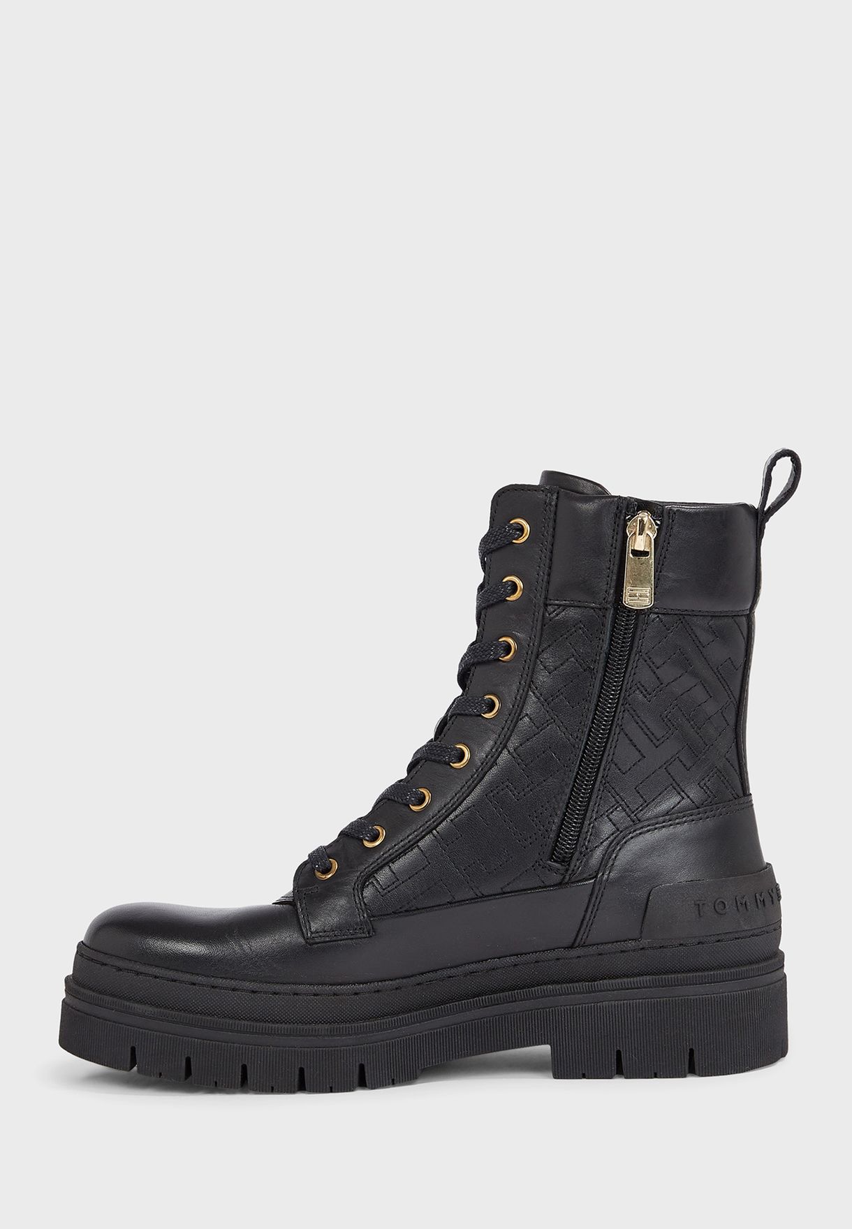 Monogram Lace Up Zip Boots