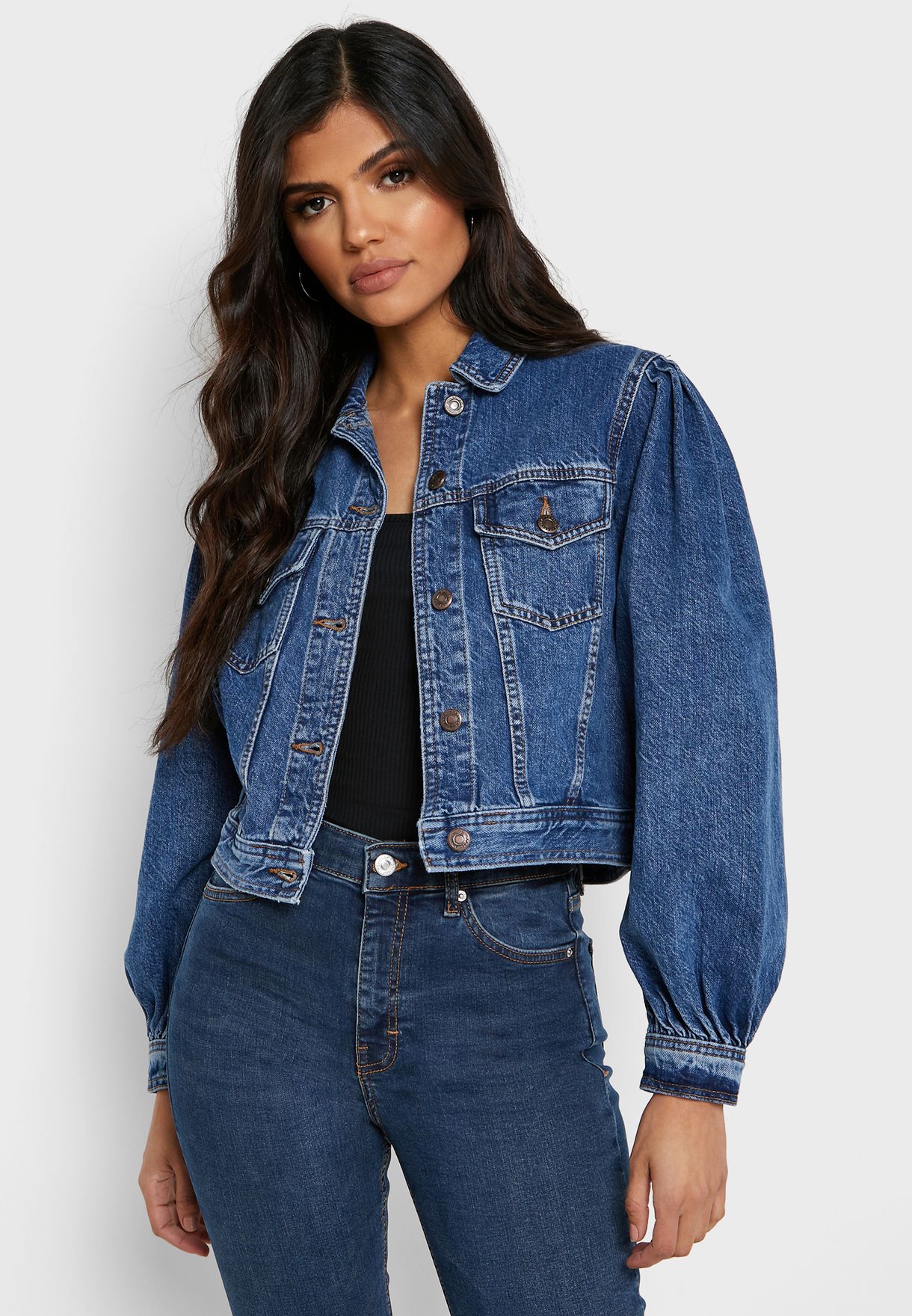 puffy shoulder jean jacket