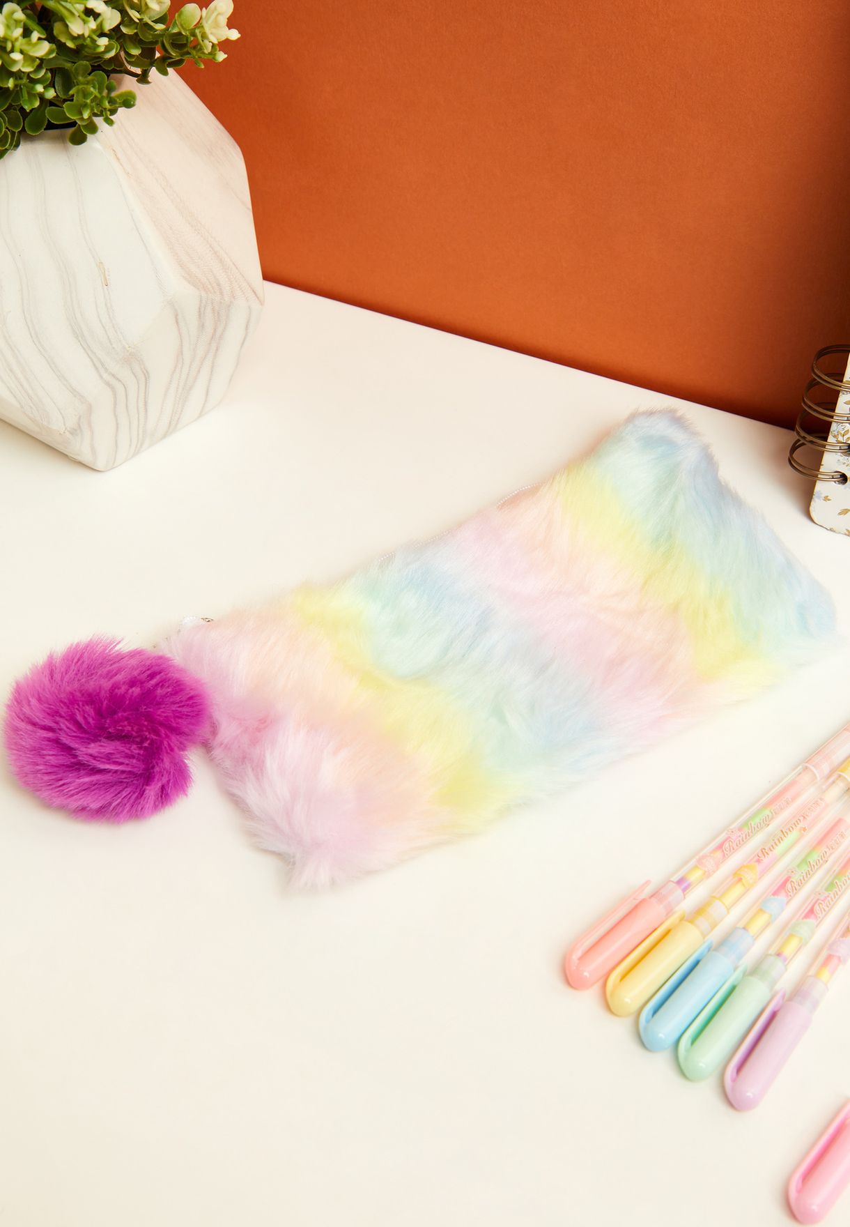 Pastel Rainbow Furry Pencil Case