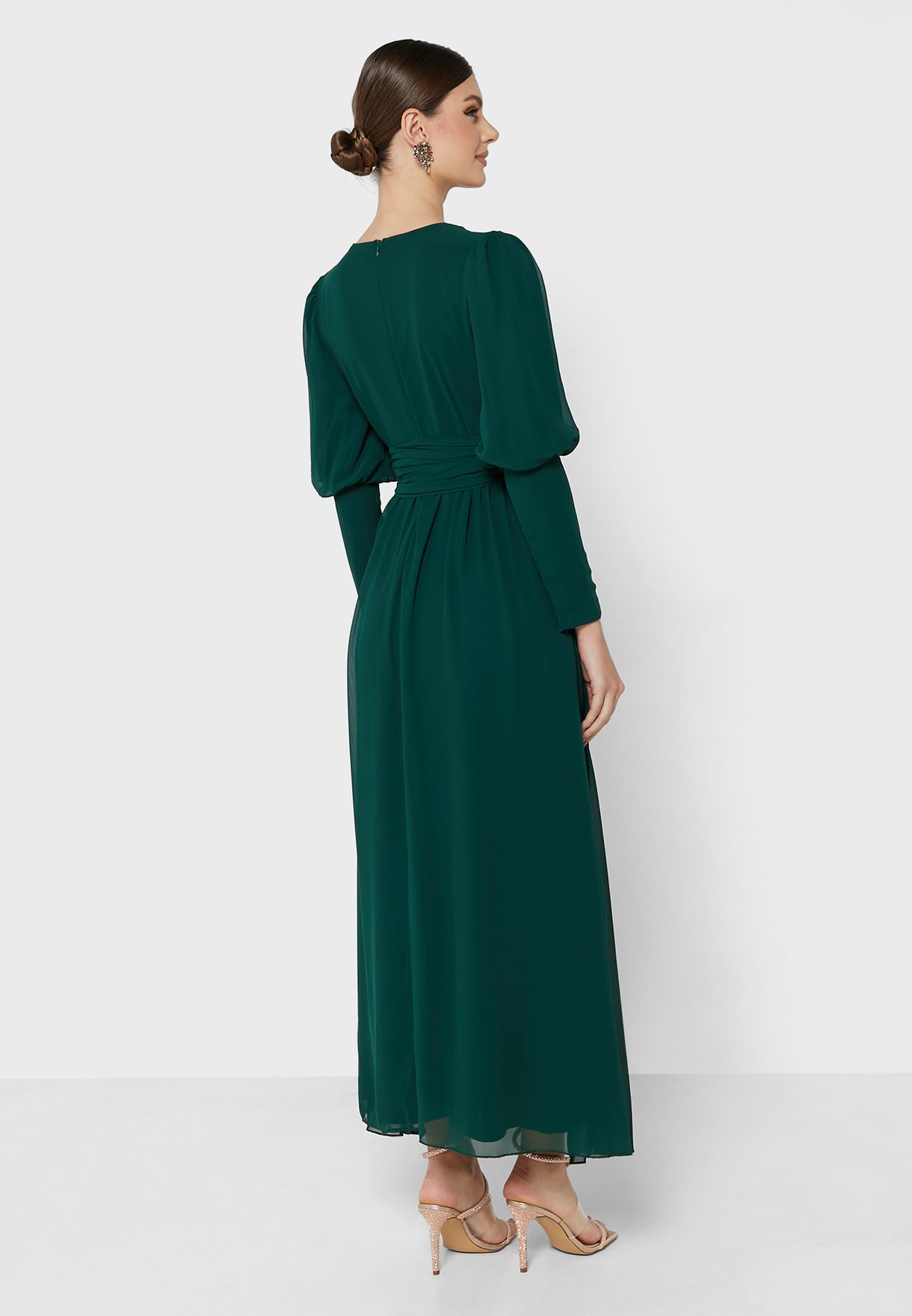 Mutton Sleeve Solid Dress
