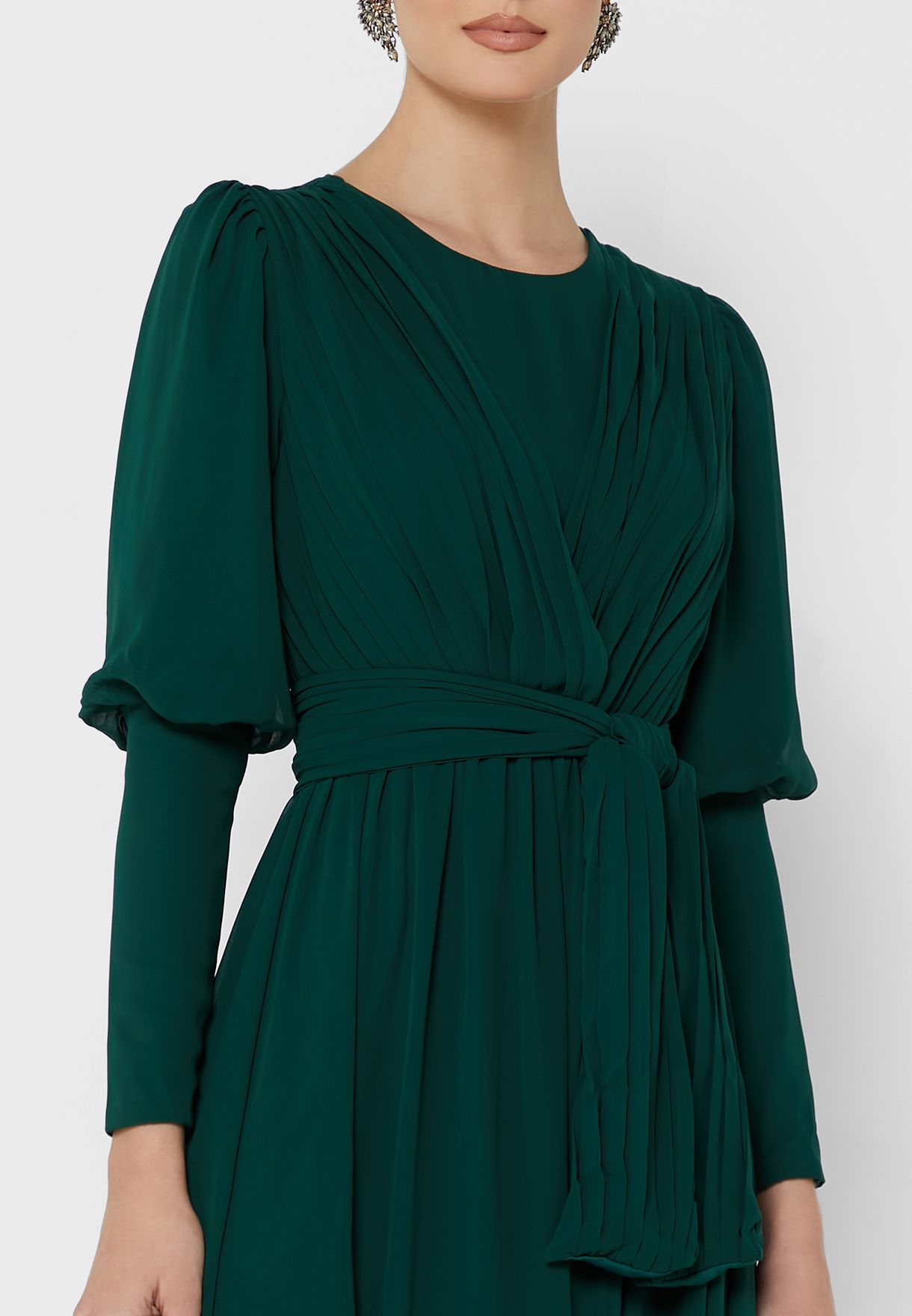 Mutton Sleeve Solid Dress