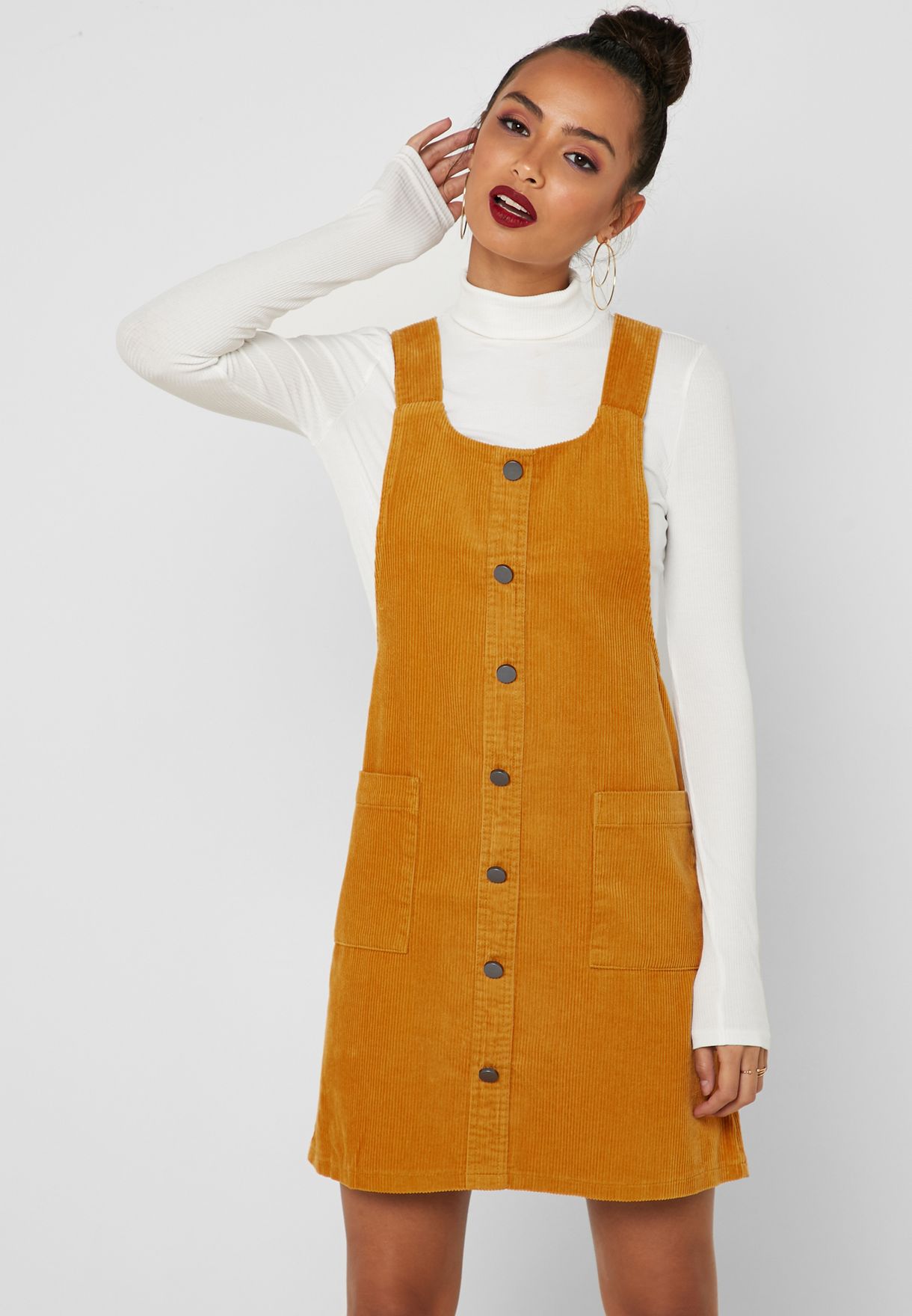 cord pinafore dress new look