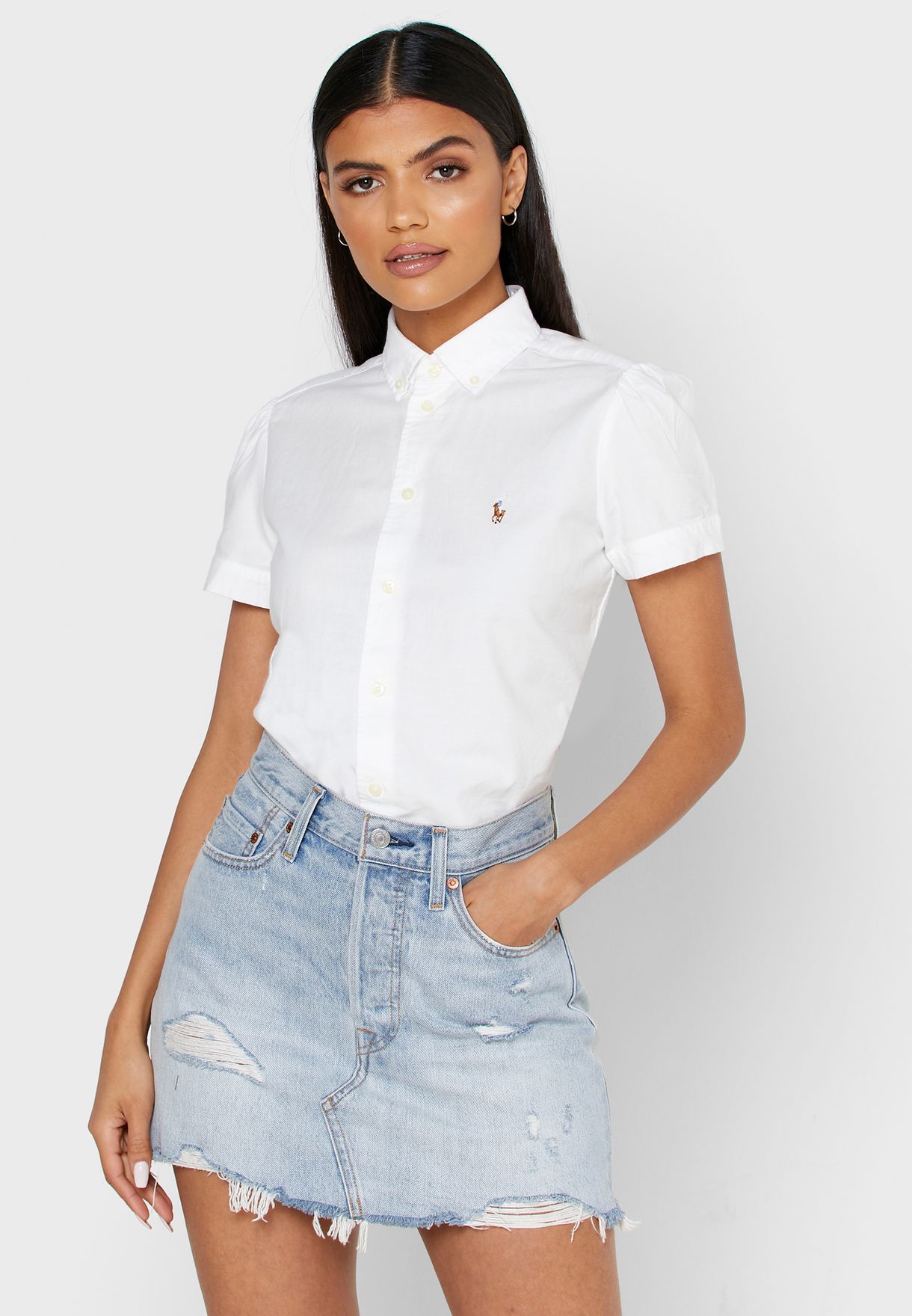 white polo button down shirt women's