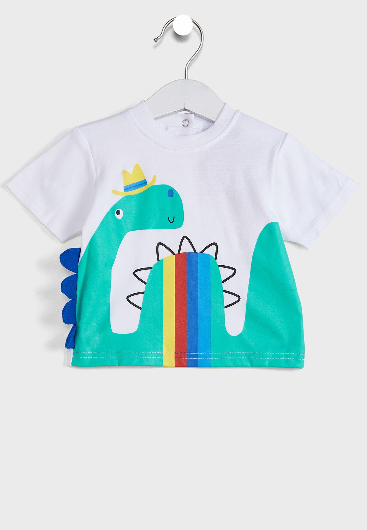 Infant Dino Print Top & Bib Set With Shorts