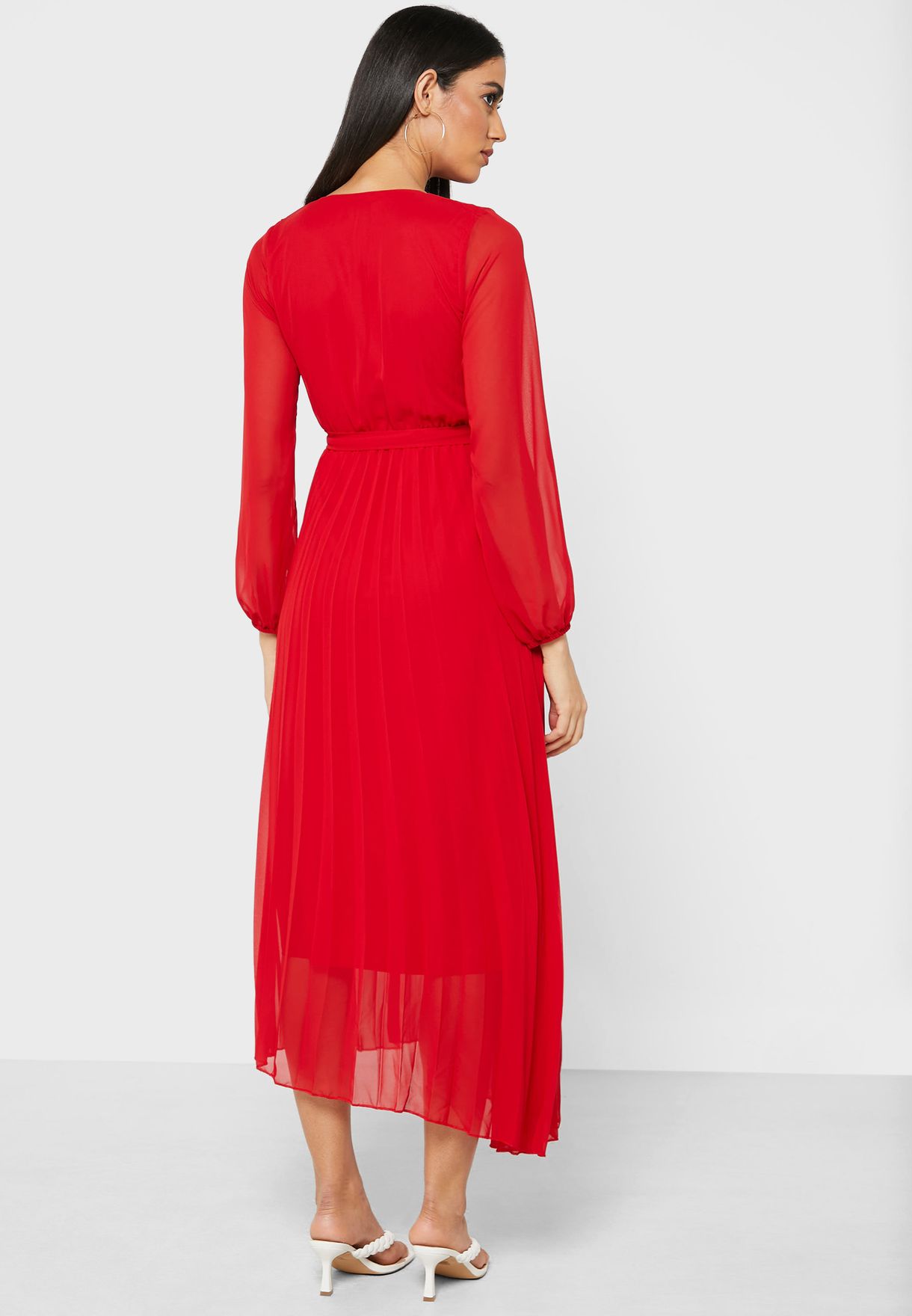Wrap Front Pleated Maxi Dress
