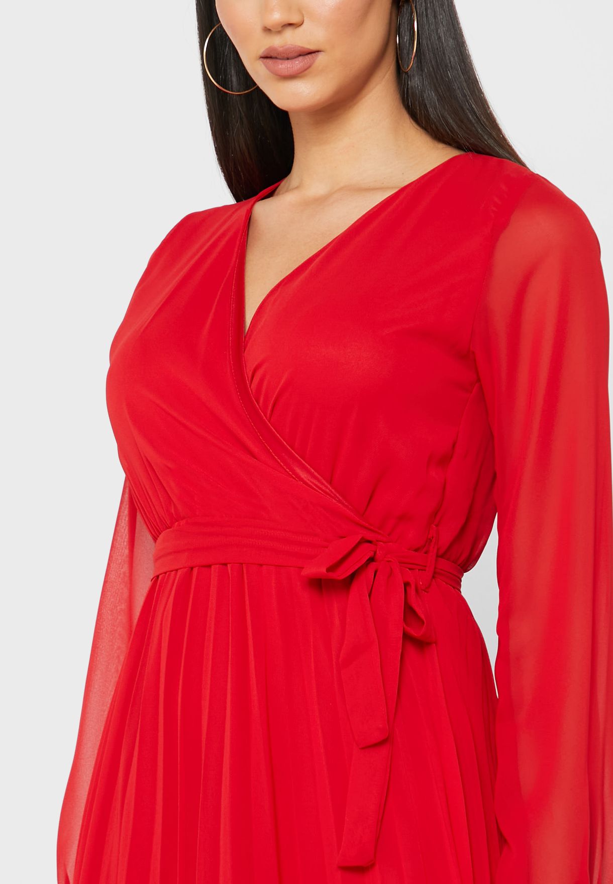 Wrap Front Pleated Maxi Dress