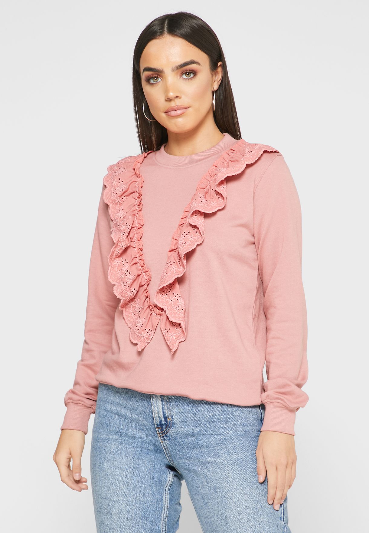 pink ruffle sweatshirt