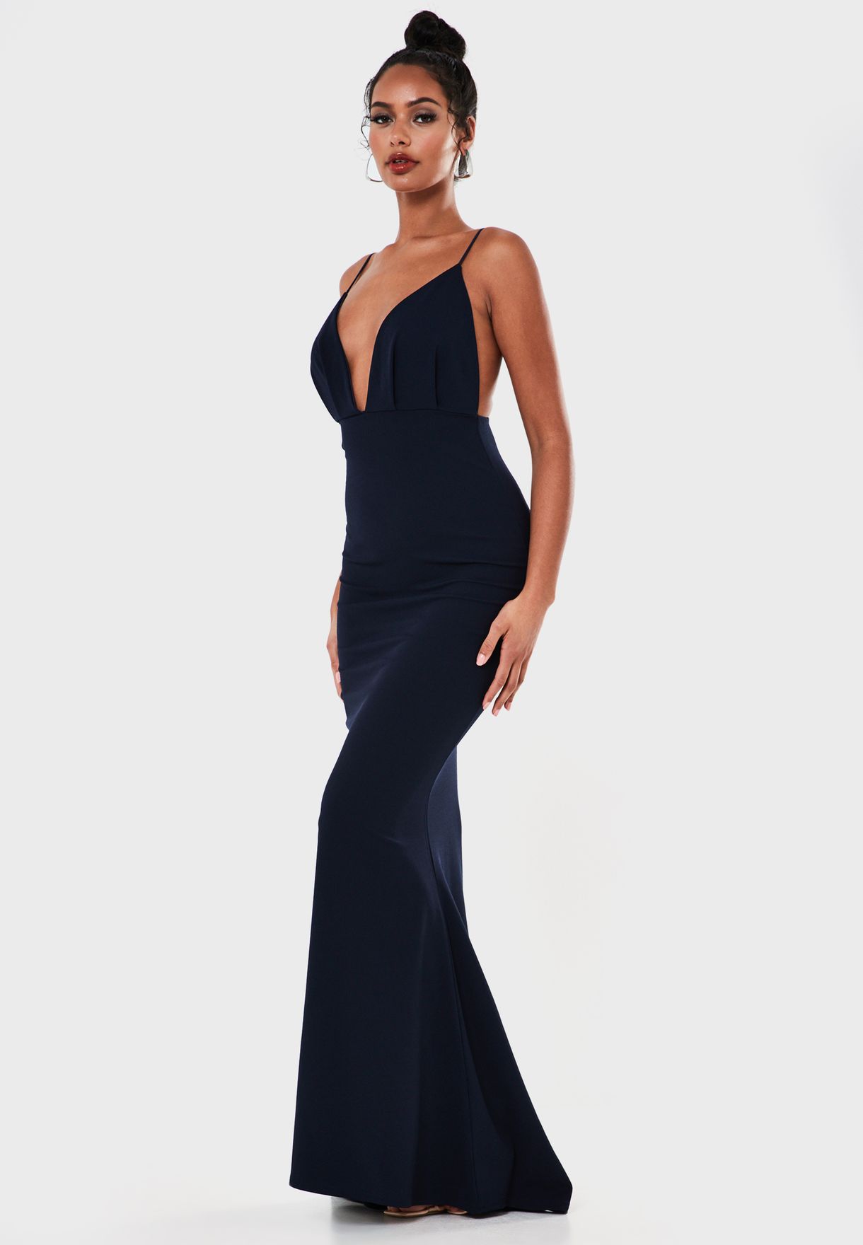 missguided navy fishtail dress