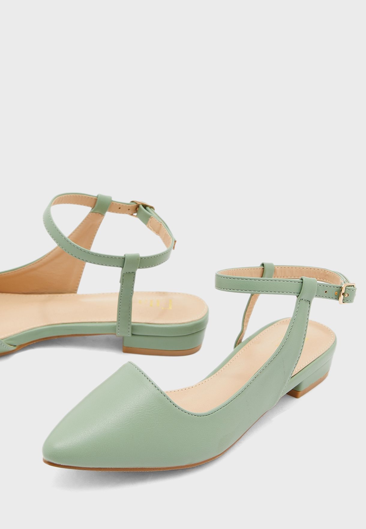 Curved Ankle Strap Pointed Flat Shoe