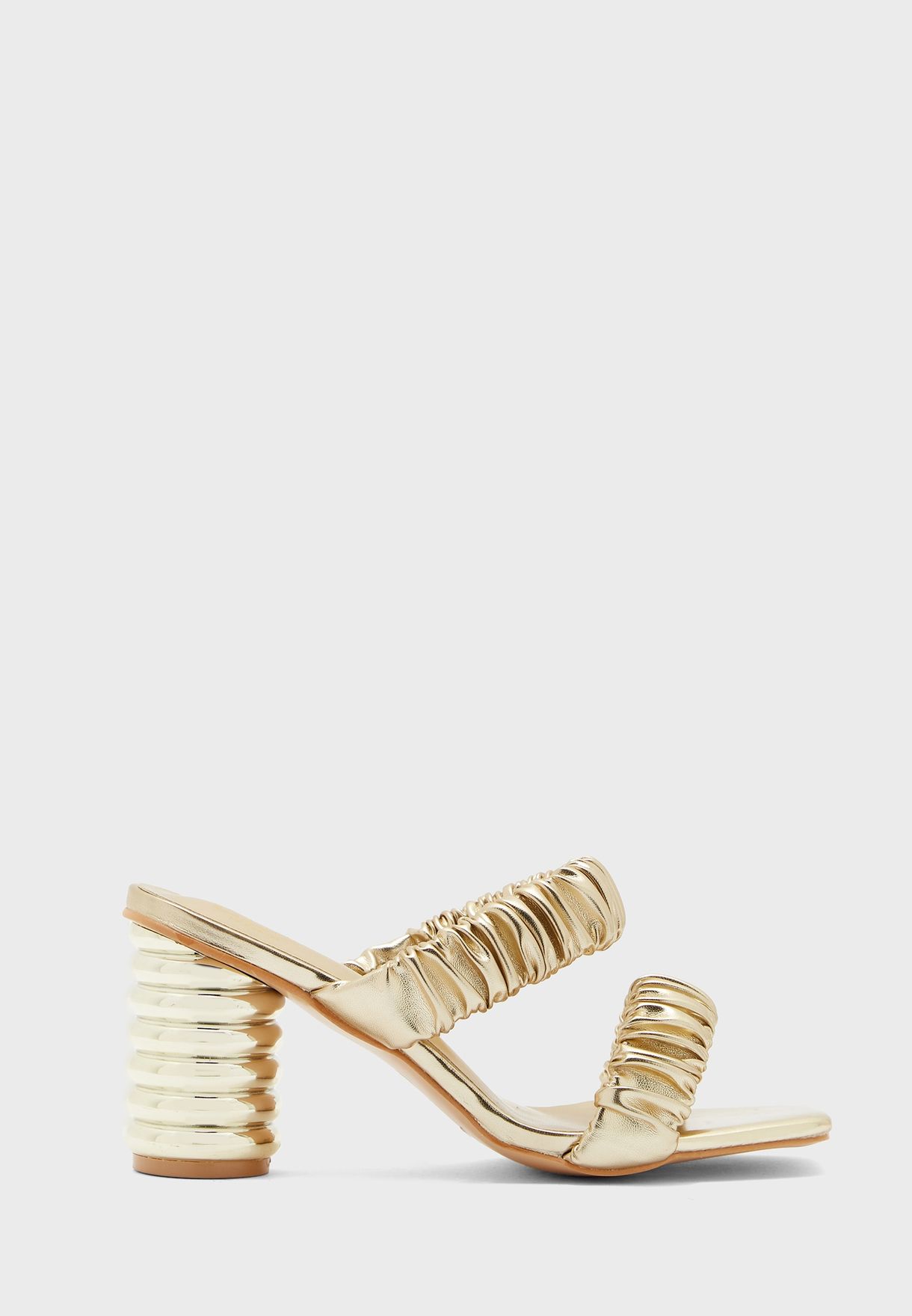 Ruched Double Strap Feature Heel Sandal 