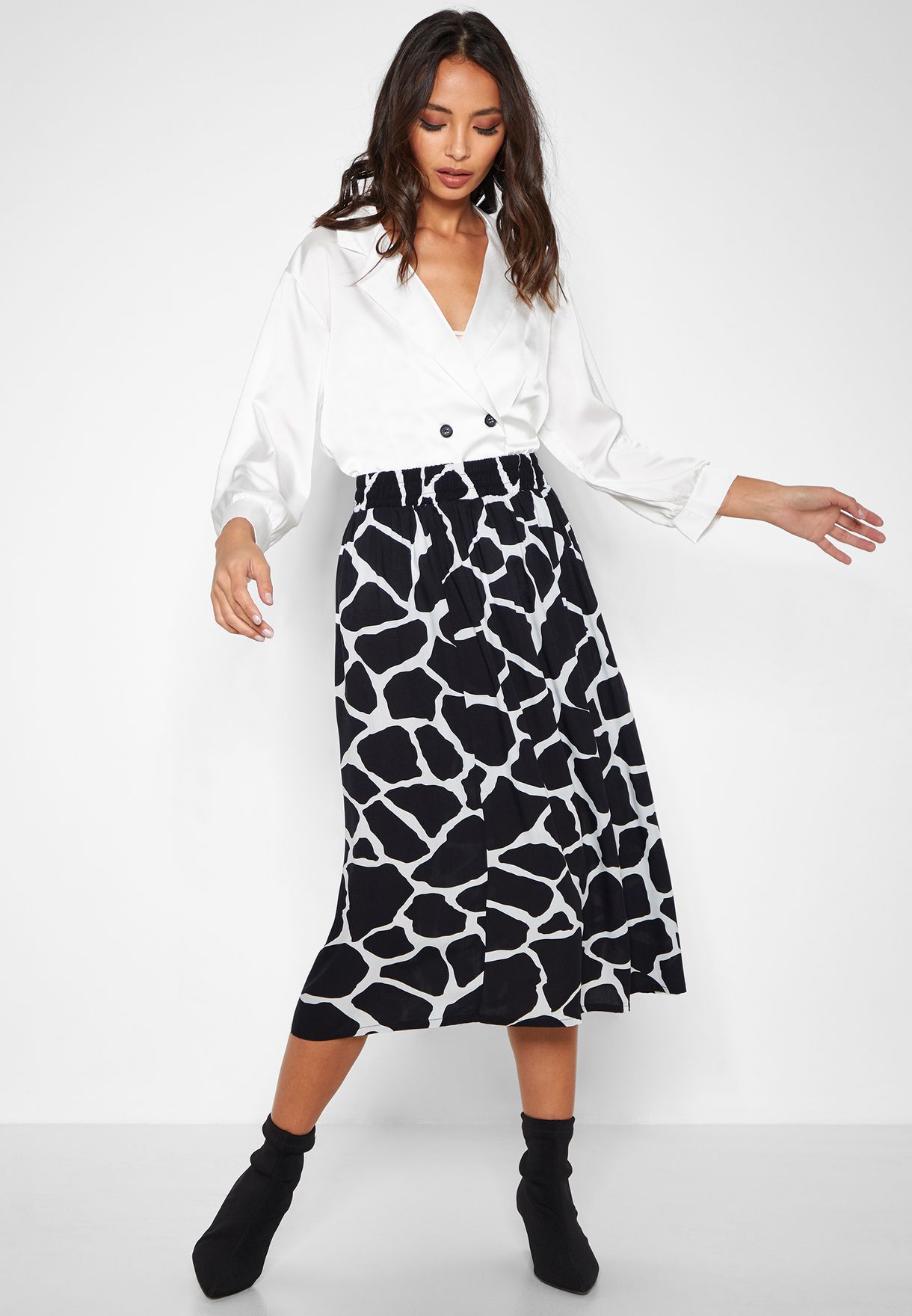 giraffe print midi skirt