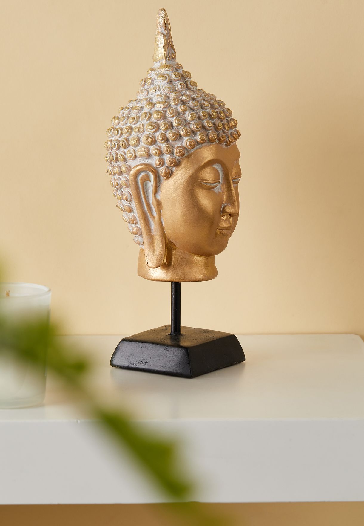 Gold Resin Buddha Head Ornament On Stand