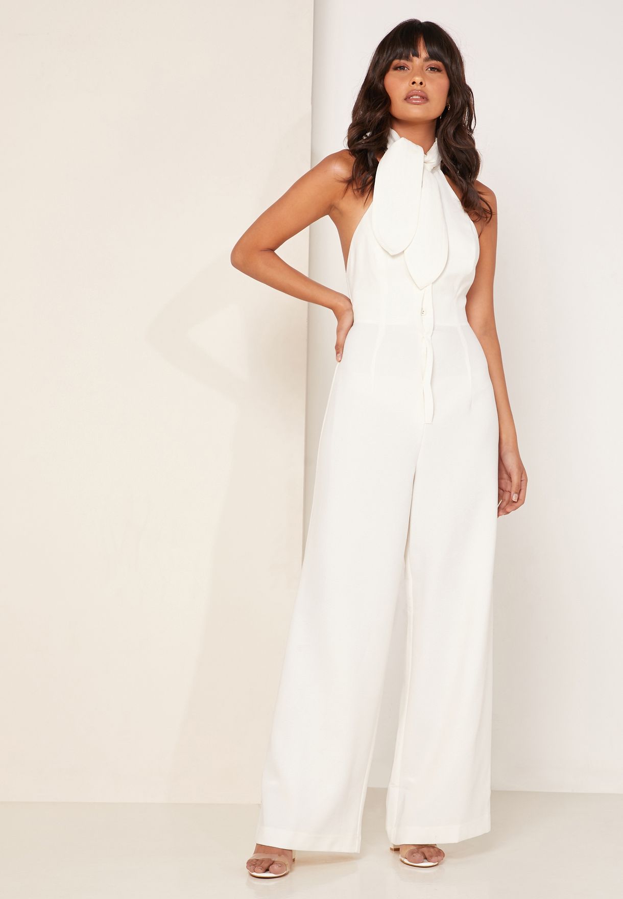 white halter neck jumpsuit