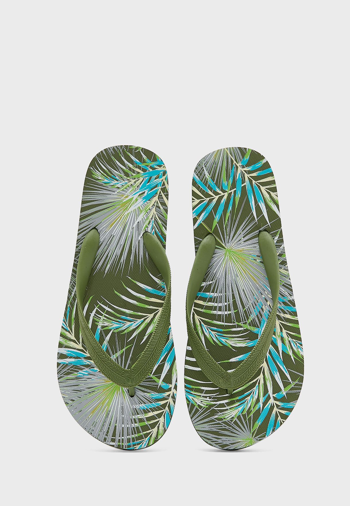 Palm Leaf Print Flip Flops