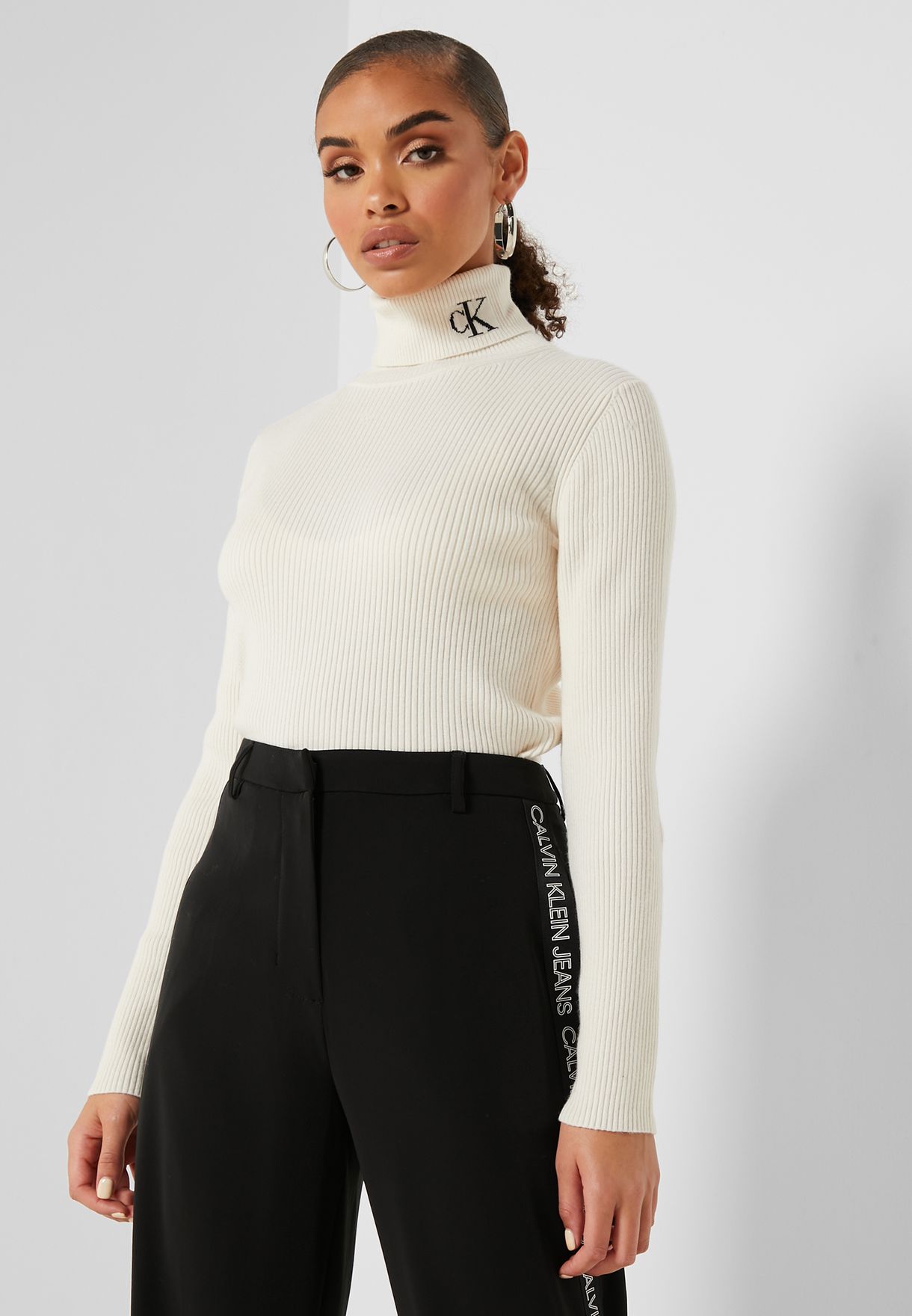 Buy Calvin Klein Jeans beige Roll Neck Sweater for Women in MENA, Worldwide