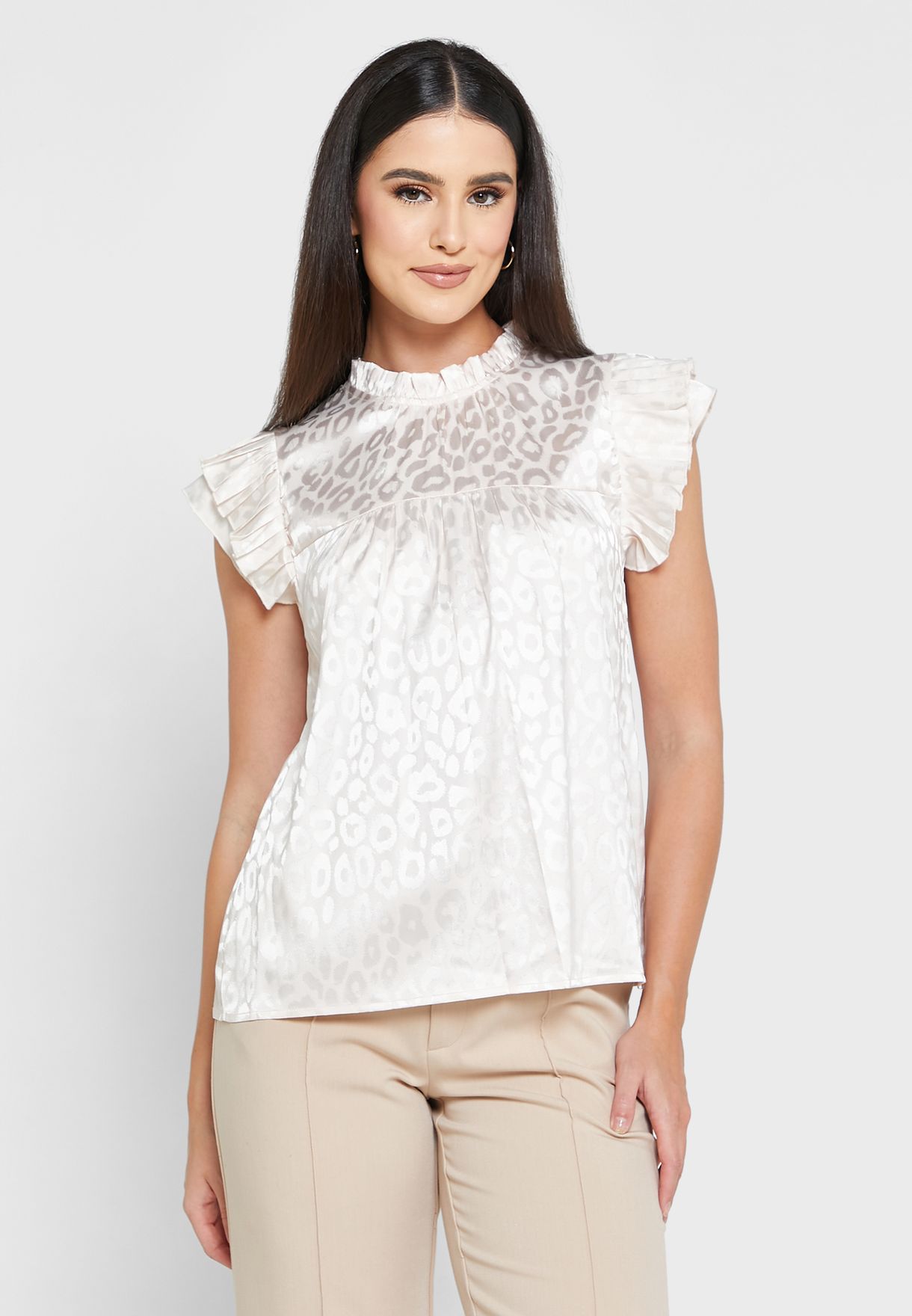 Ruffle Sleeve Printed Blouse