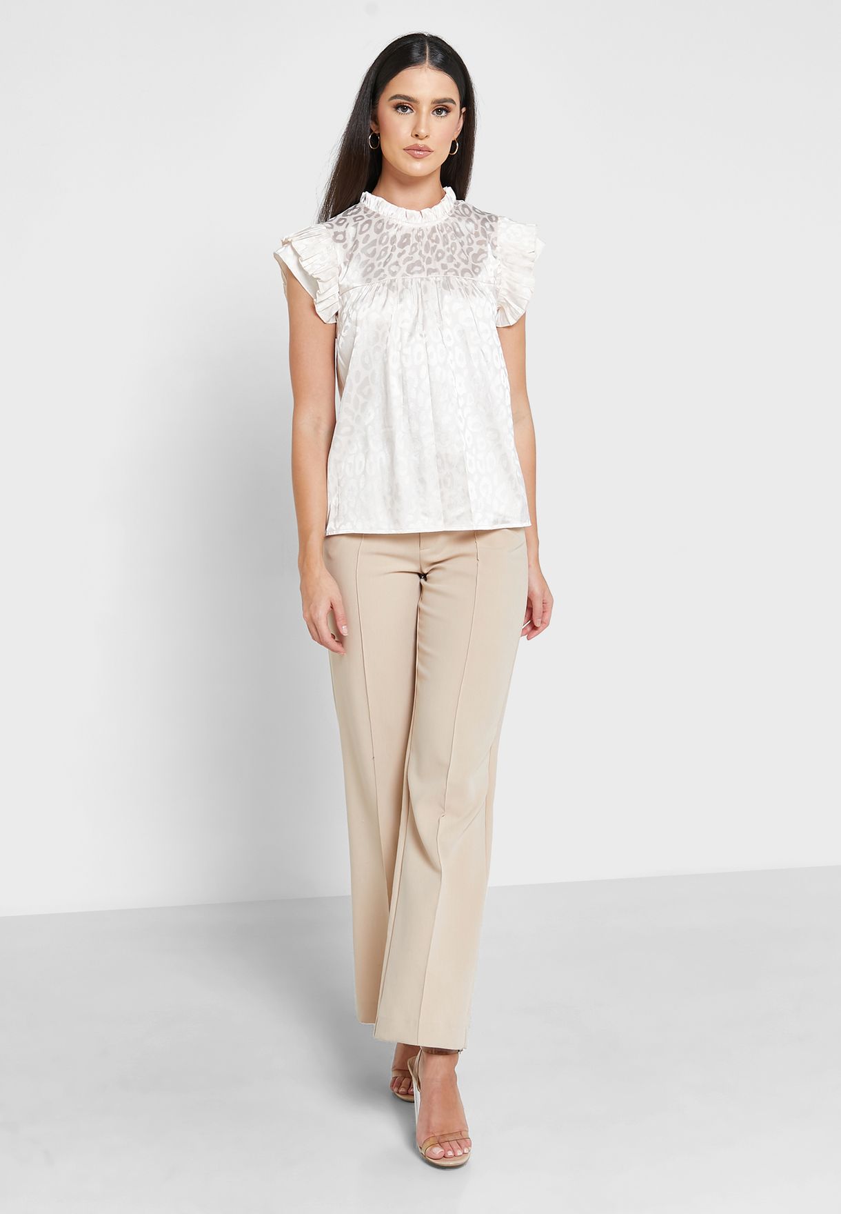 Ruffle Sleeve Printed Blouse