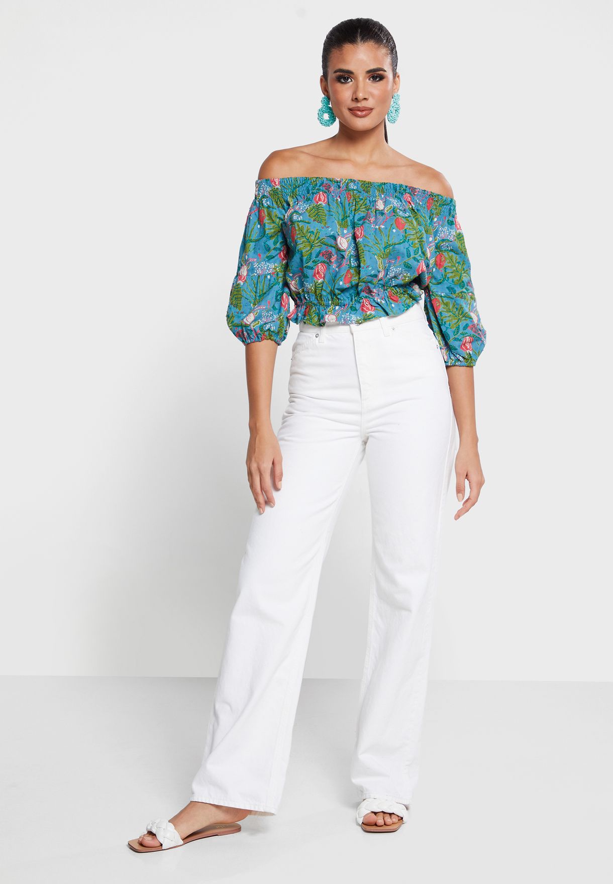 Balloon Sleeve Floral Crop Top