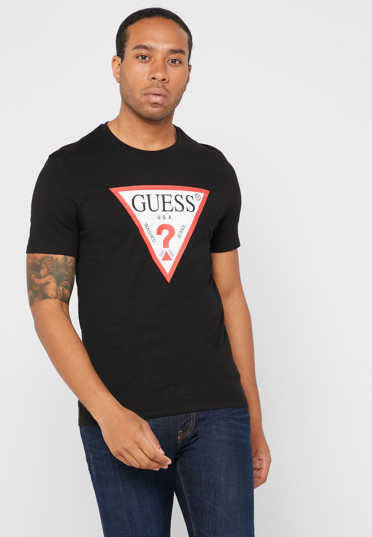 Buy Guess black Logo Crew Neck T-Shirt for Men in Manama, Riffa