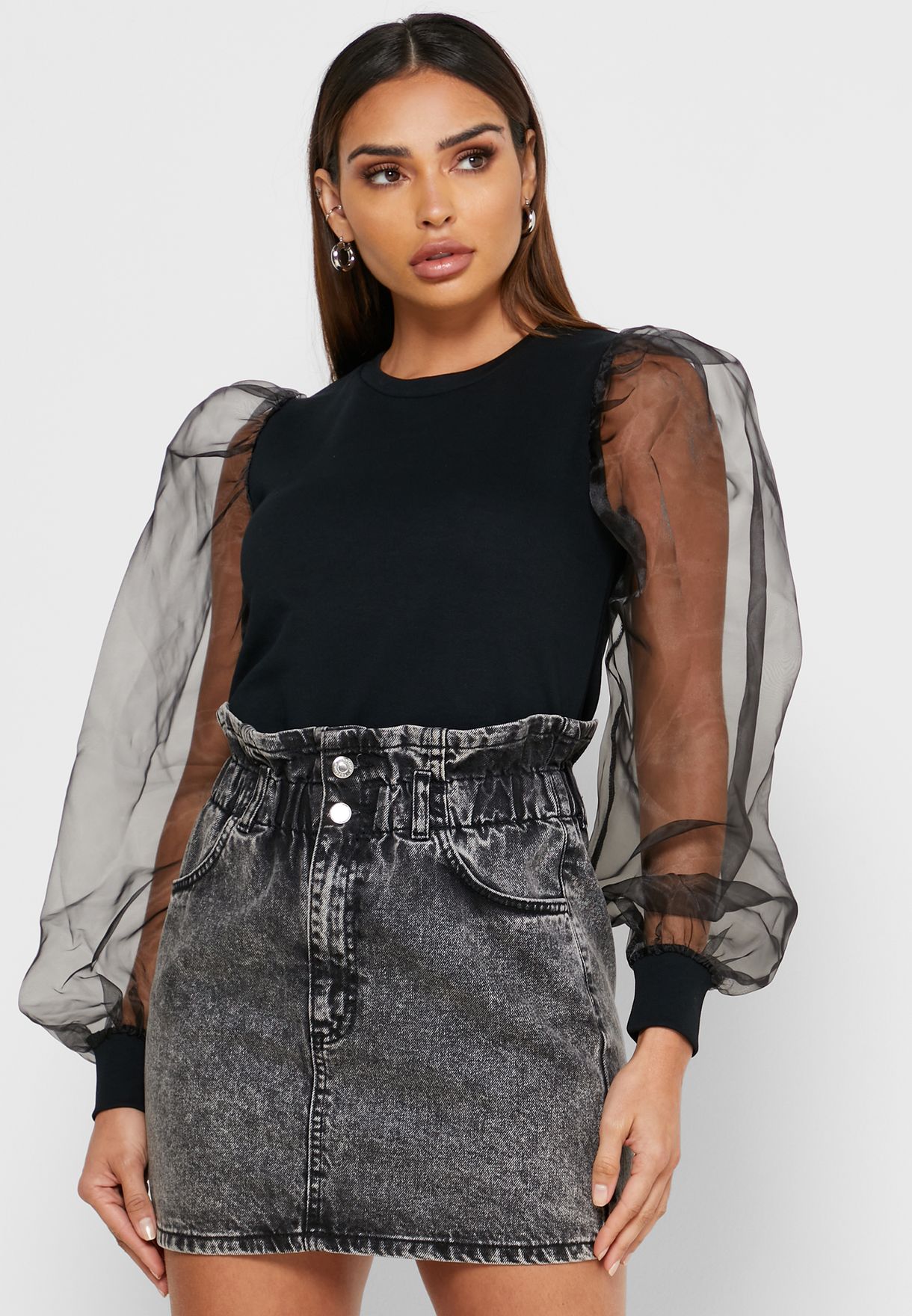 sheer balloon sleeve top