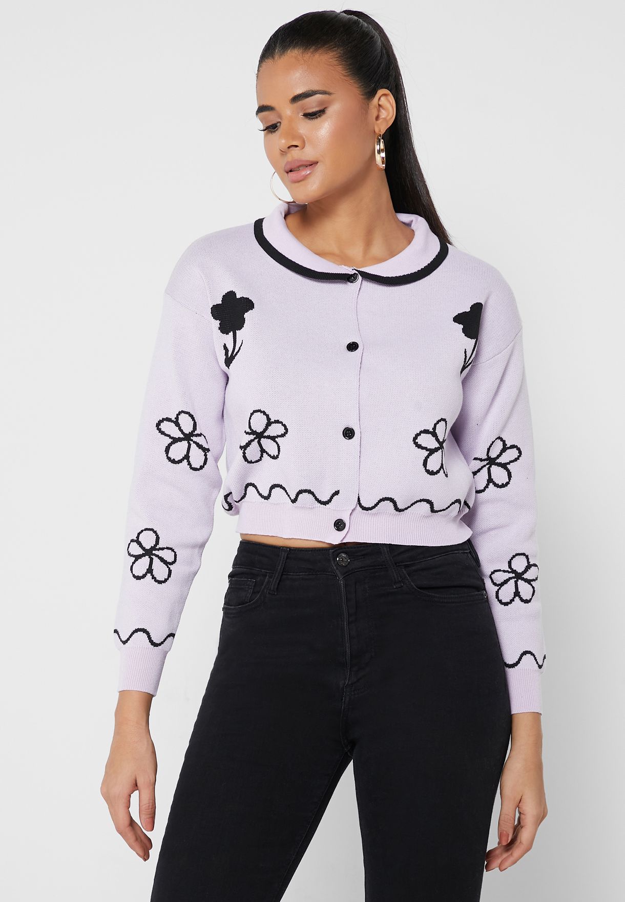 Floral Collared Cardigan