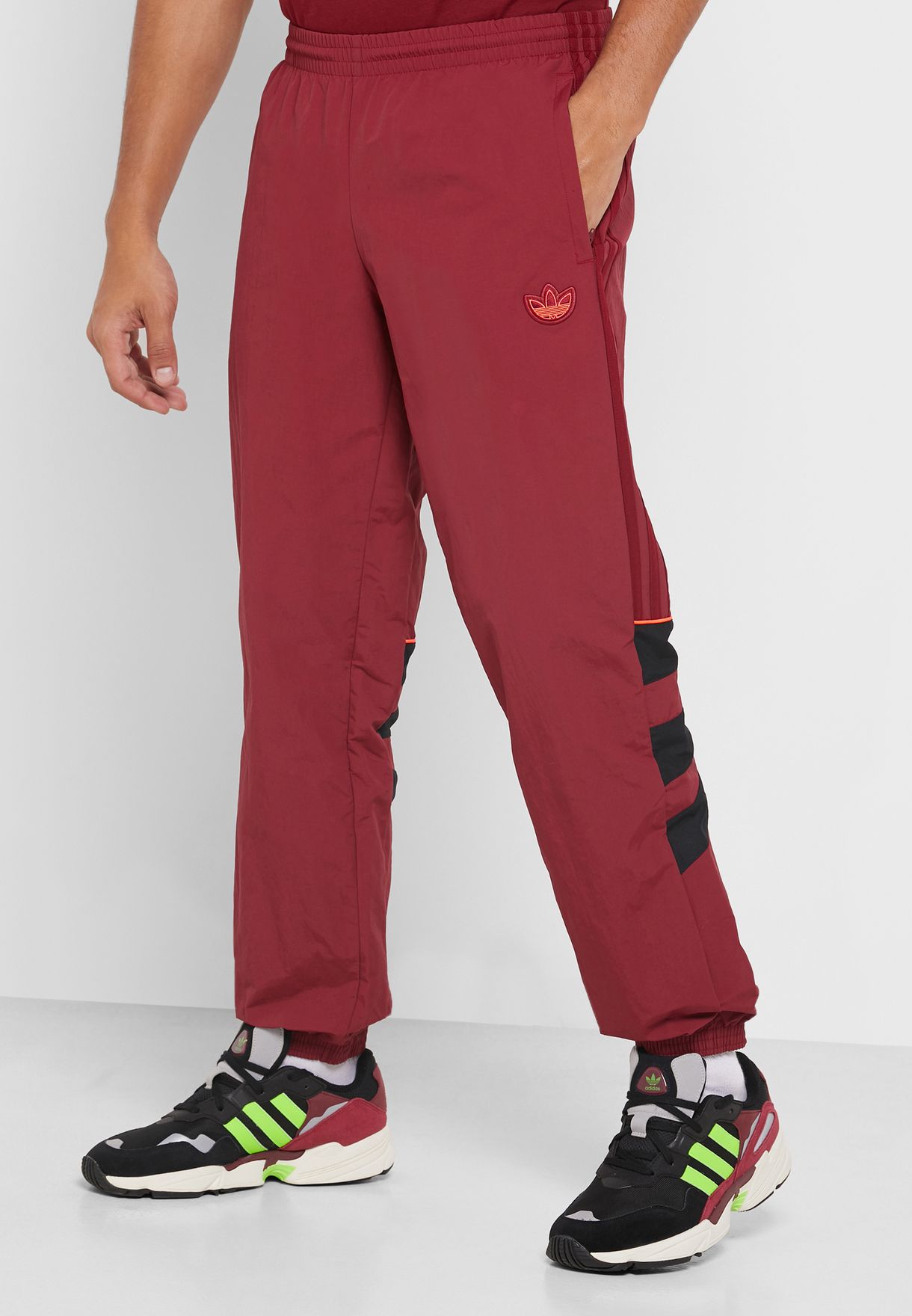 adidas red track pants mens