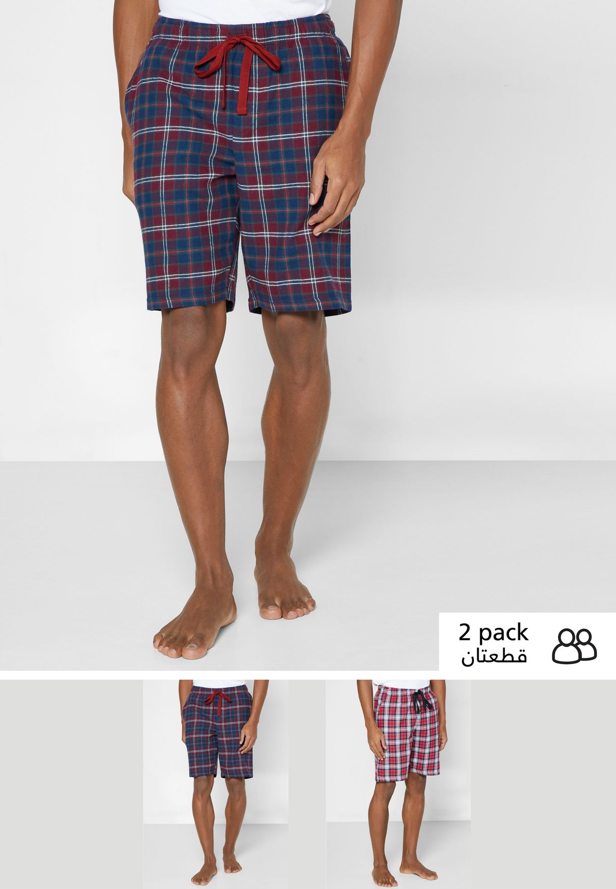 2 Pack Checked Pyjama Shorts