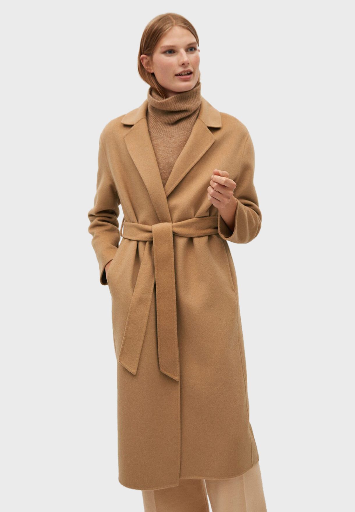 Buy Mango brown Belted Longline Coat for Women in MENA, Worldwide