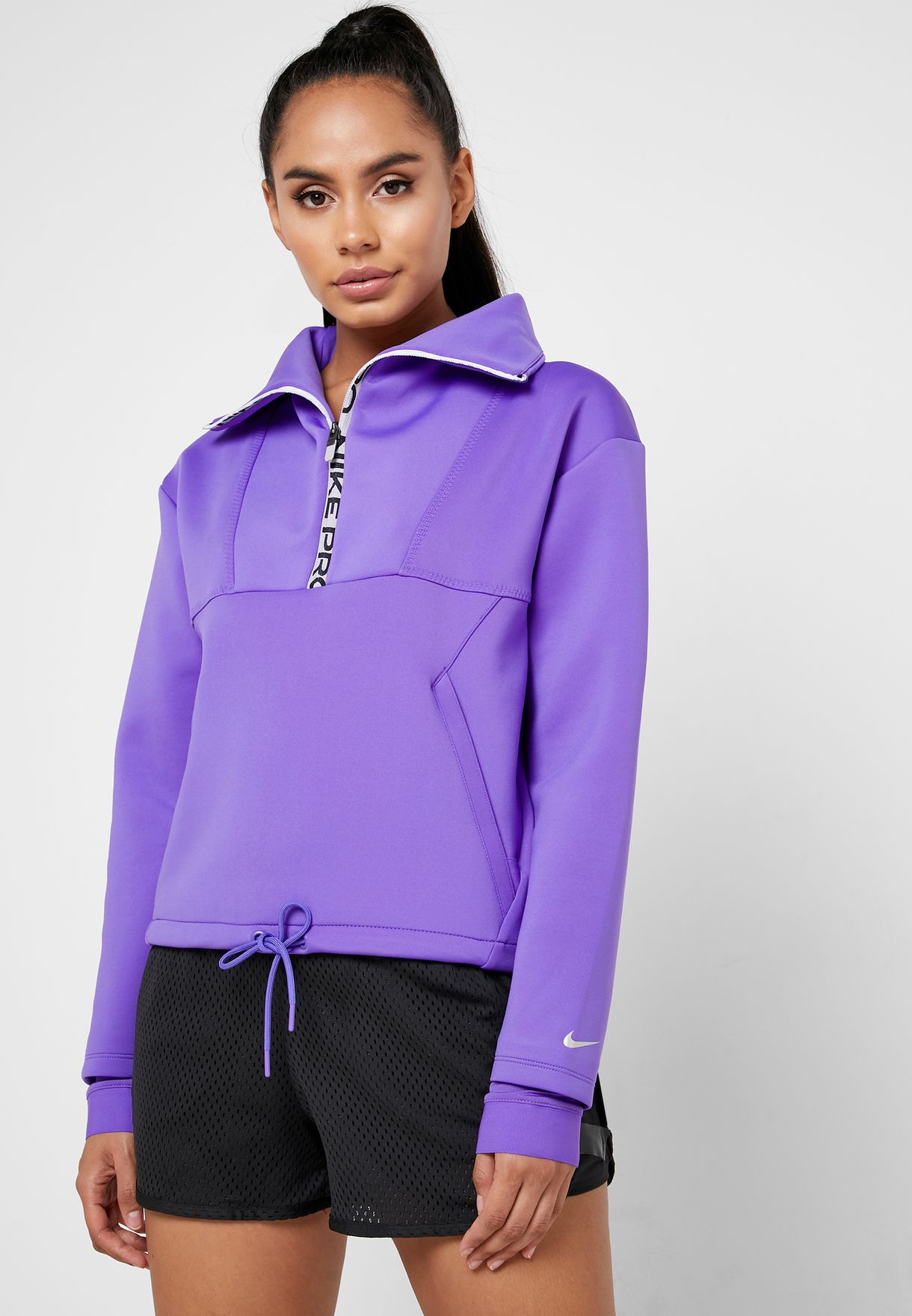 Buy Nike purple Pro Mock Neck Cropped Sweatshirt for Women in MENA ...