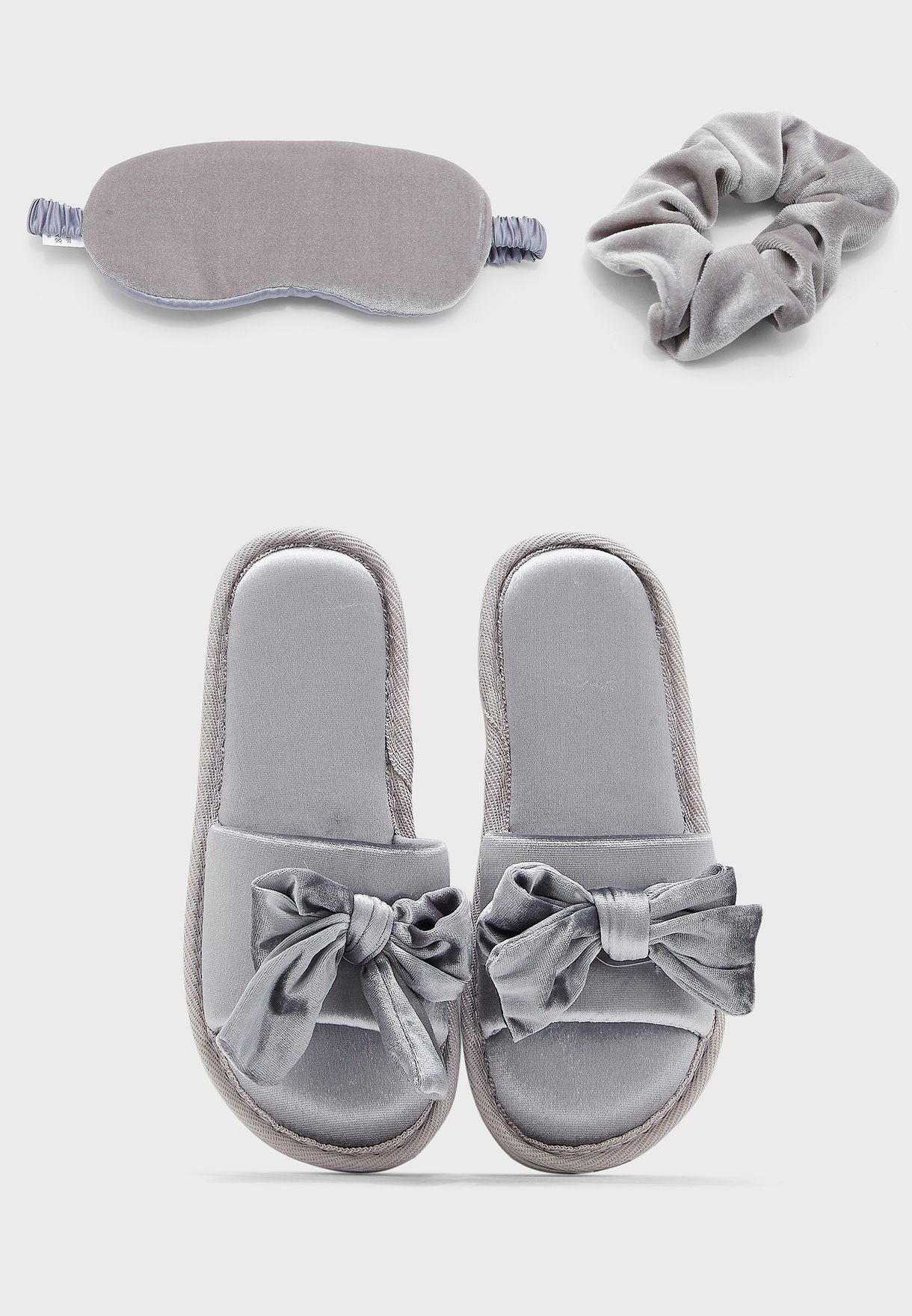 Silky Bedroom Slippers, Eye Cover And Scrunchie Gift Set 