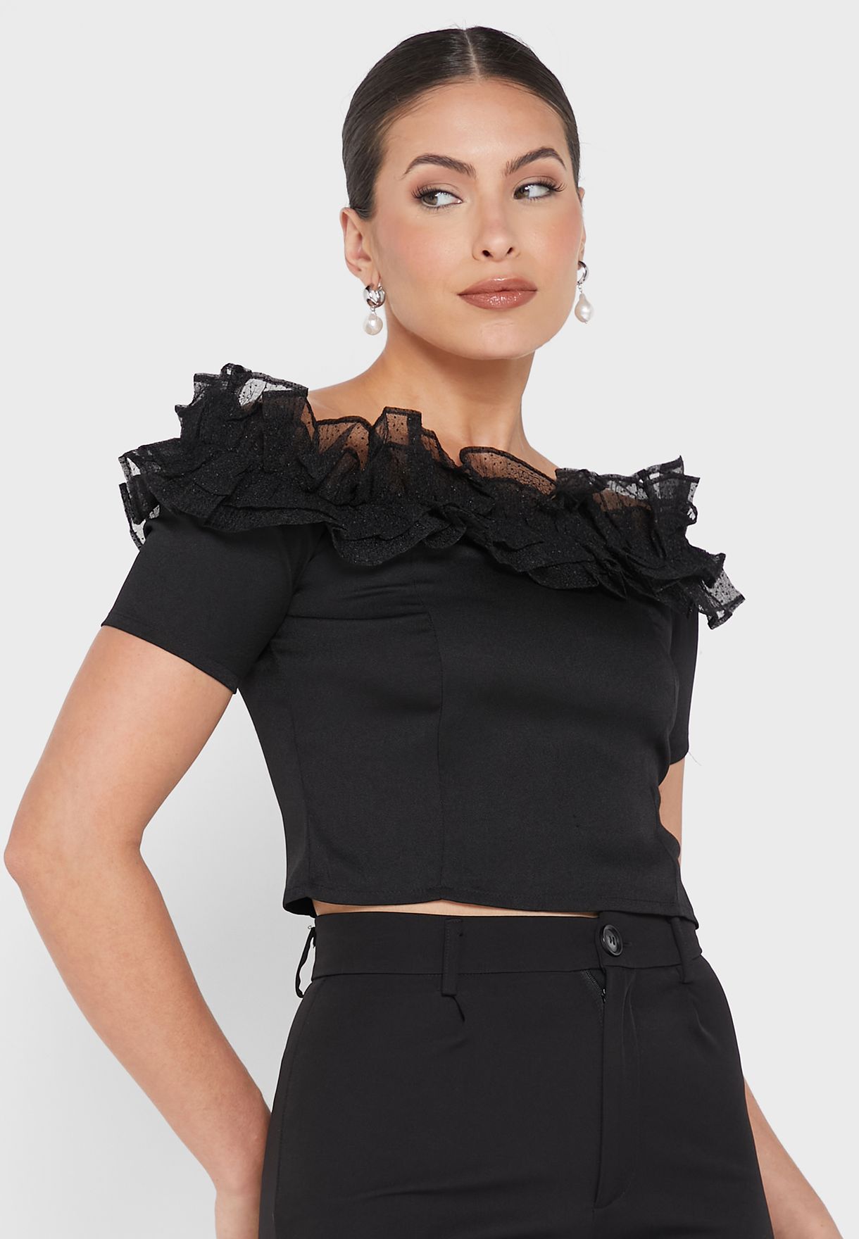 Ruffle Bardot Crop Top