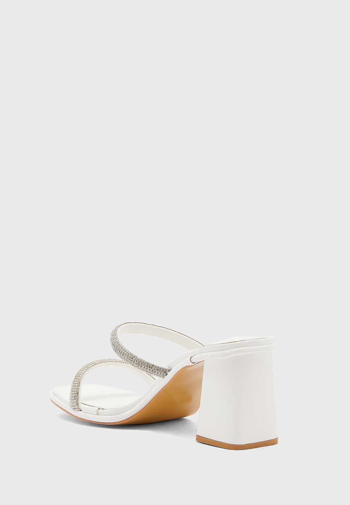 Diamante Strap Block Heel Mule Sandal