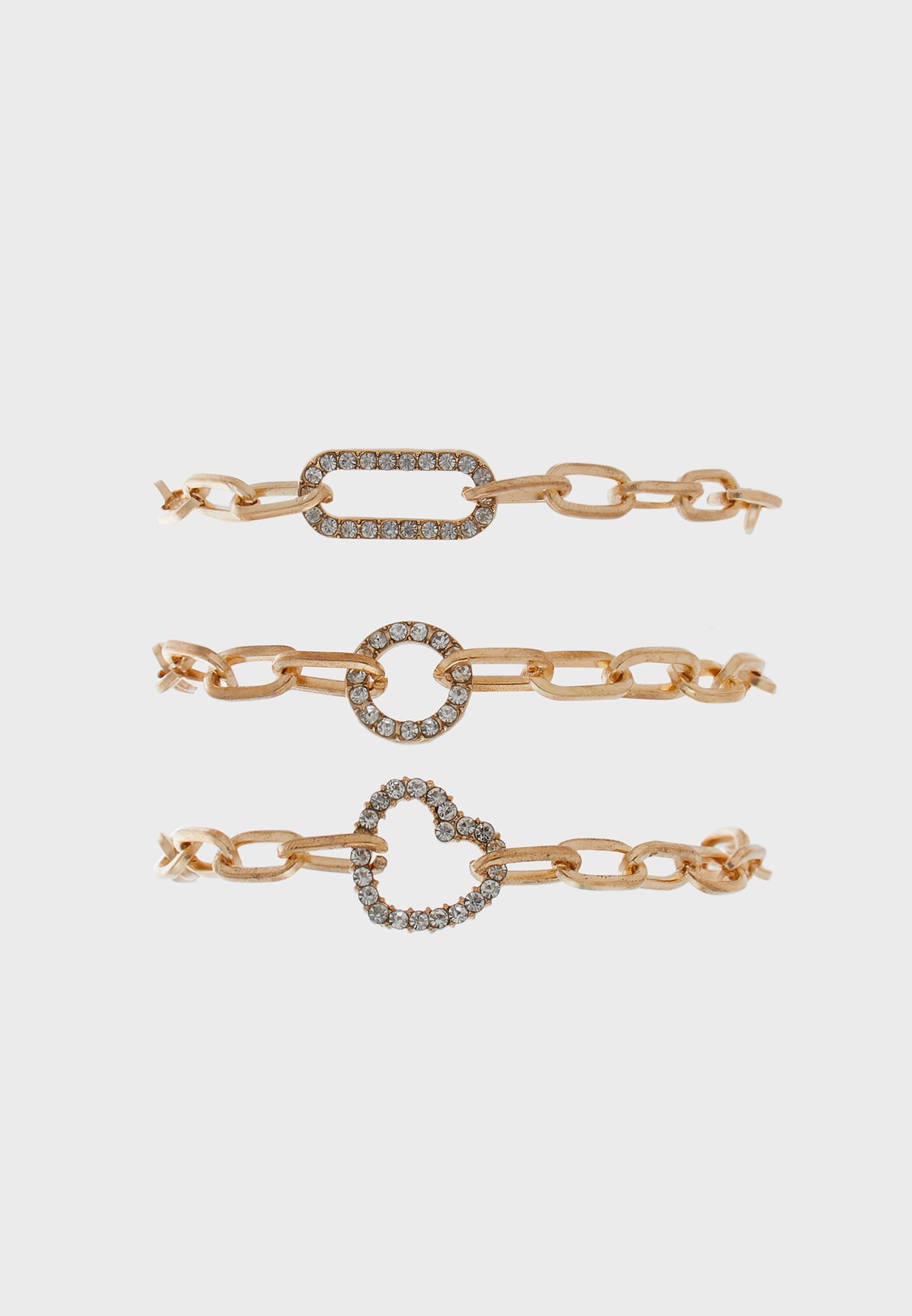 Pack Of 3 Diamante Charm Chain Bracelets 