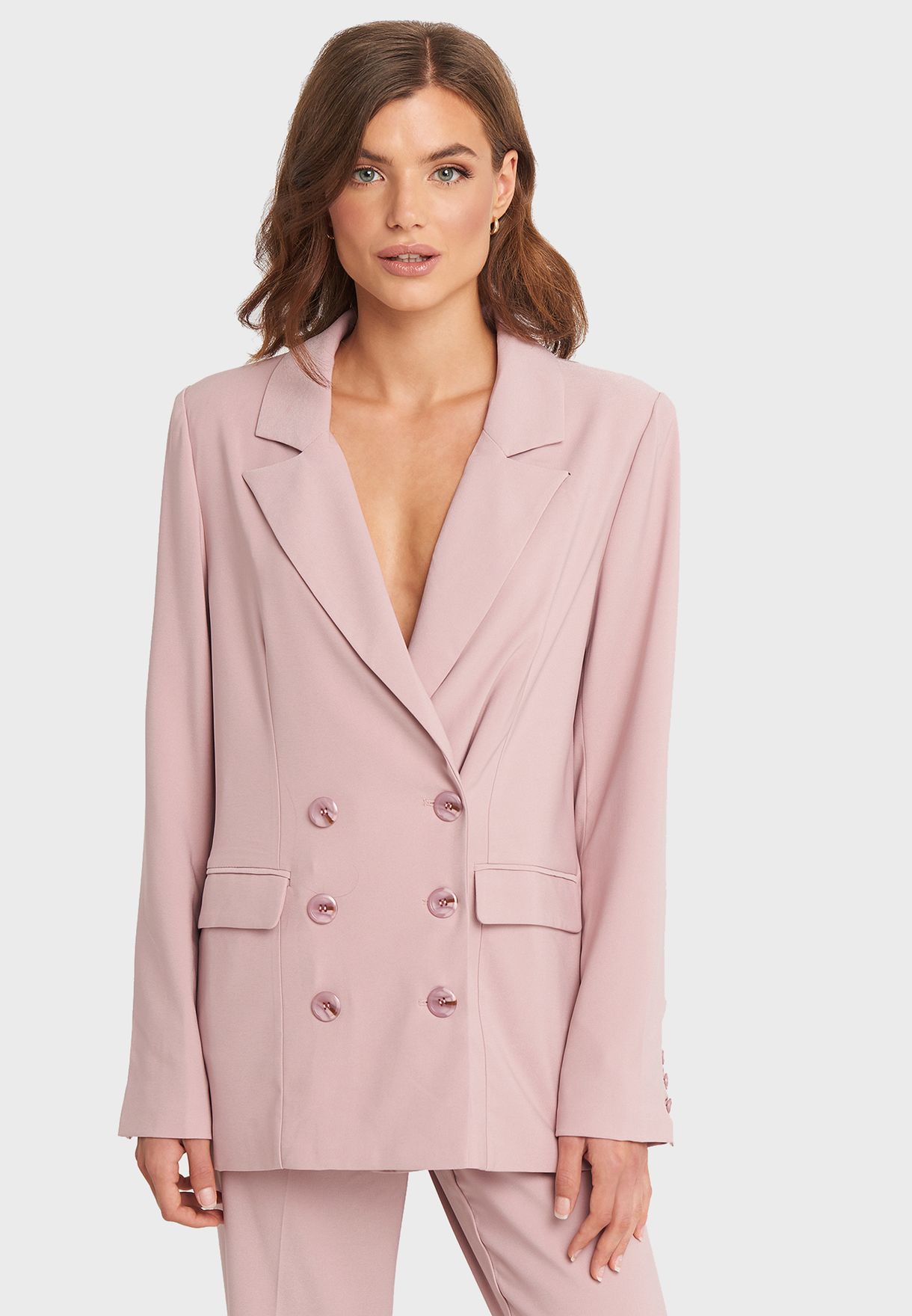 womens pink double breasted blazer