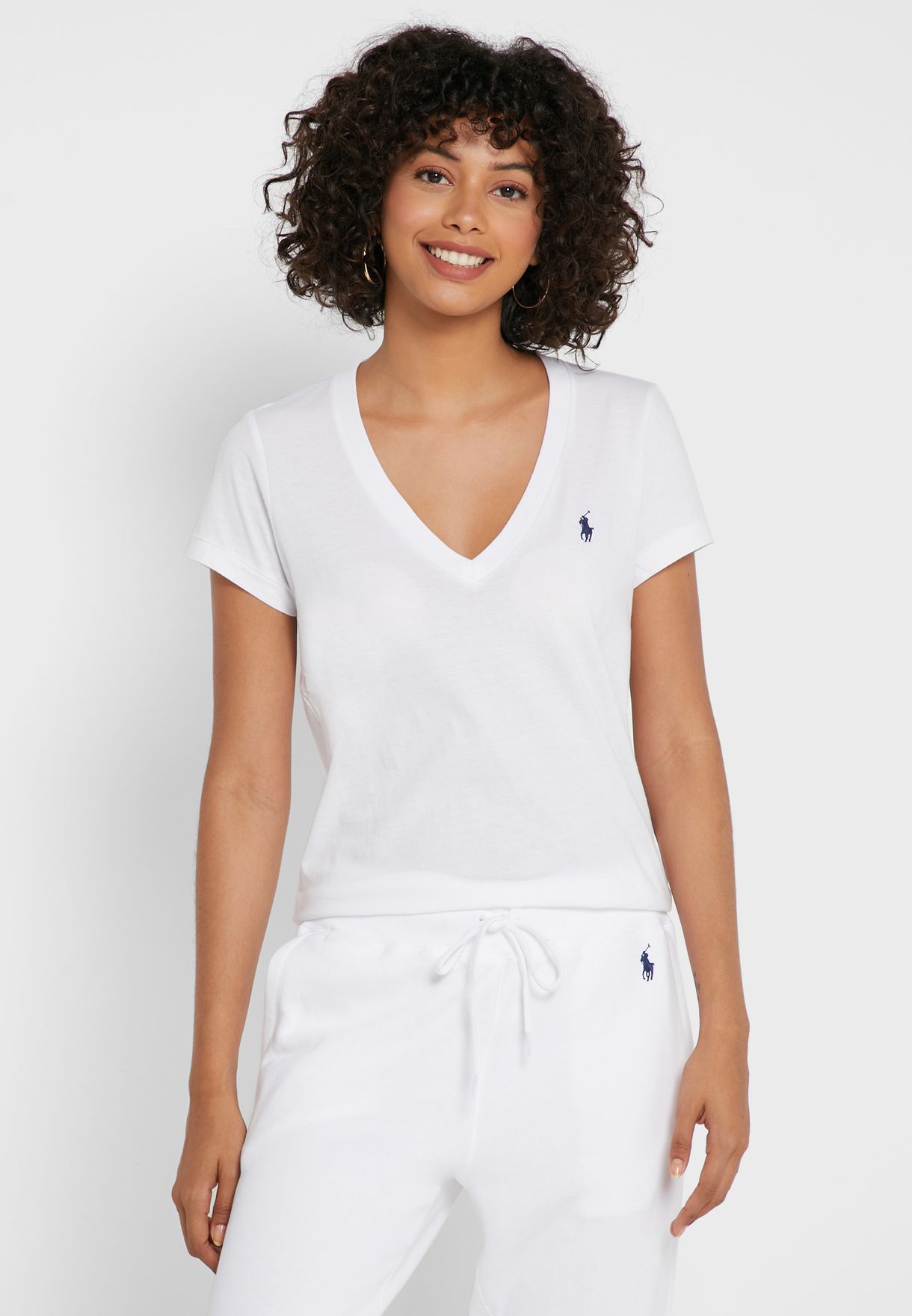 Buy Polo Ralph Lauren white V-Neck T-Shirt for Women in Dubai, Abu Dhabi